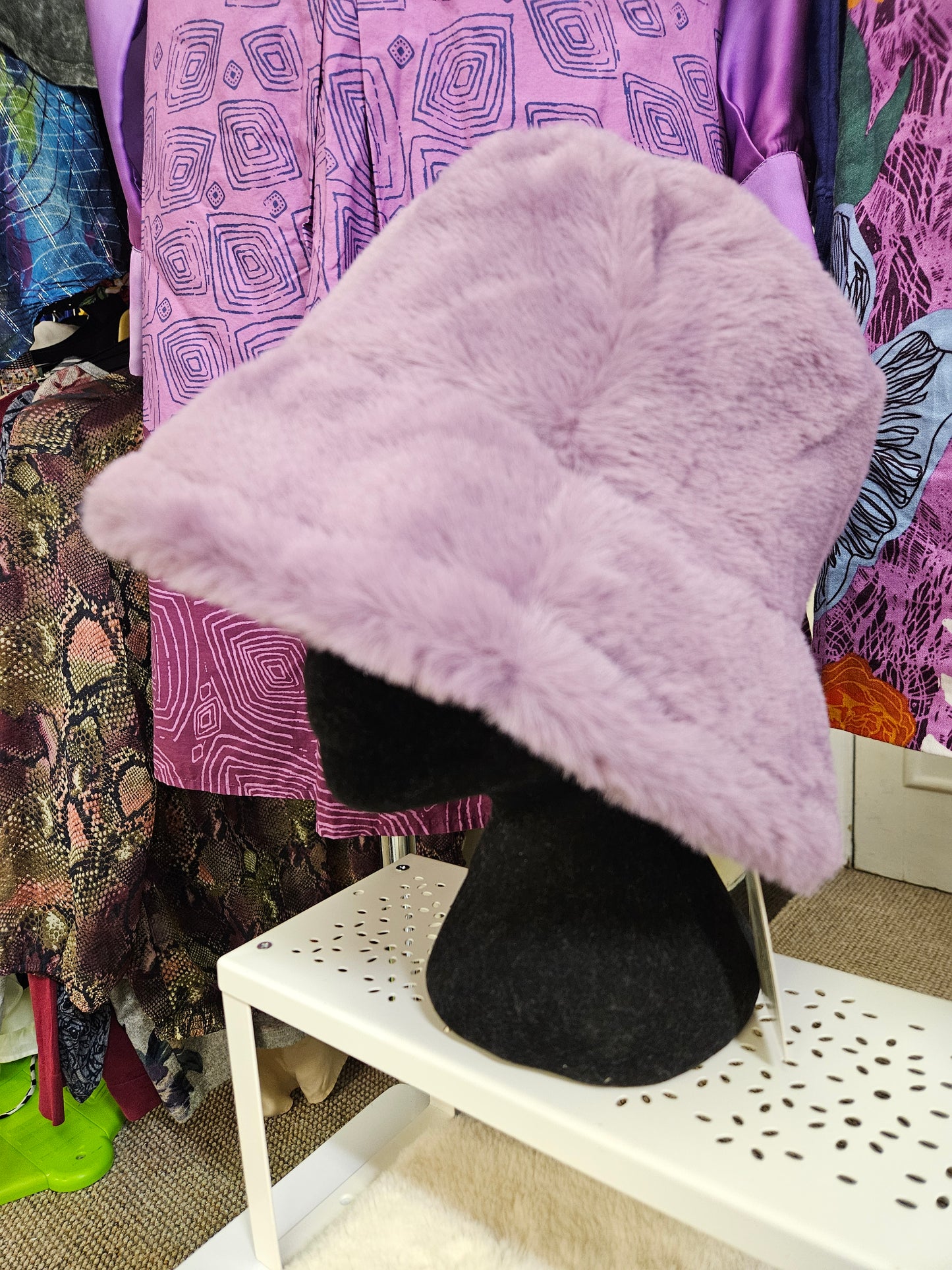 Grape colour,  faux fur bucket hat, new