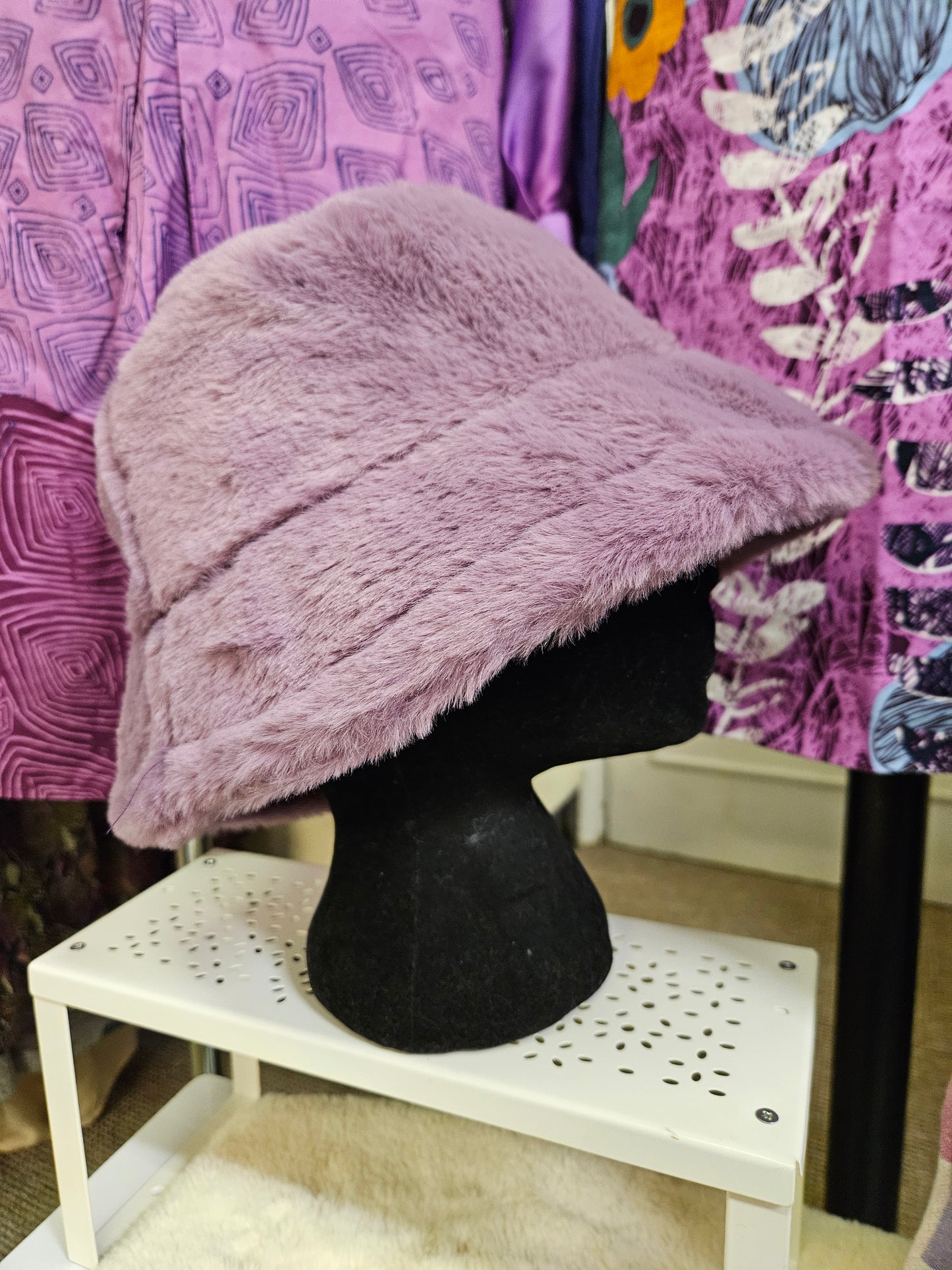 Grape colour,  faux fur bucket hat, new