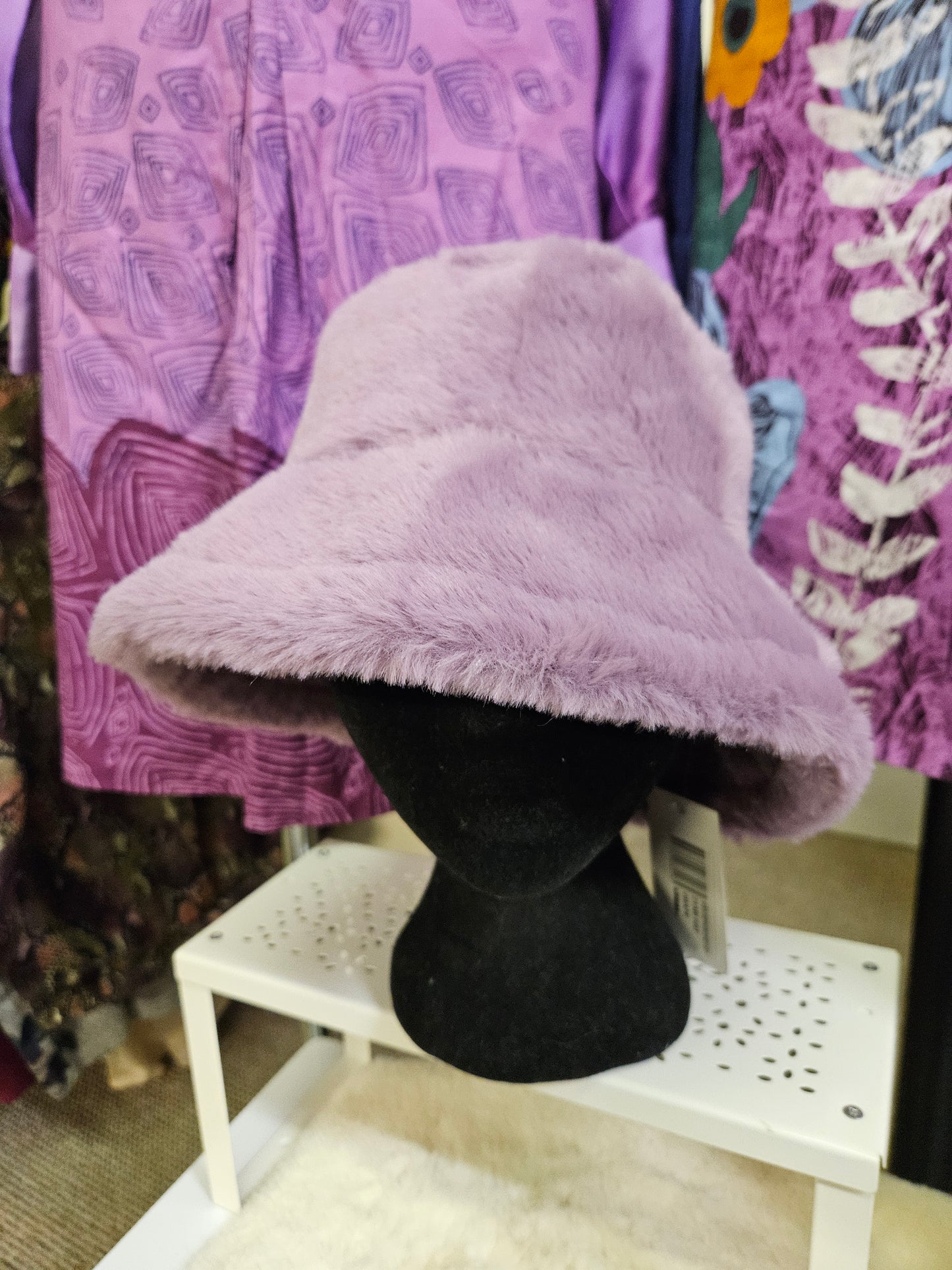 Grape colour,  faux fur bucket hat, new