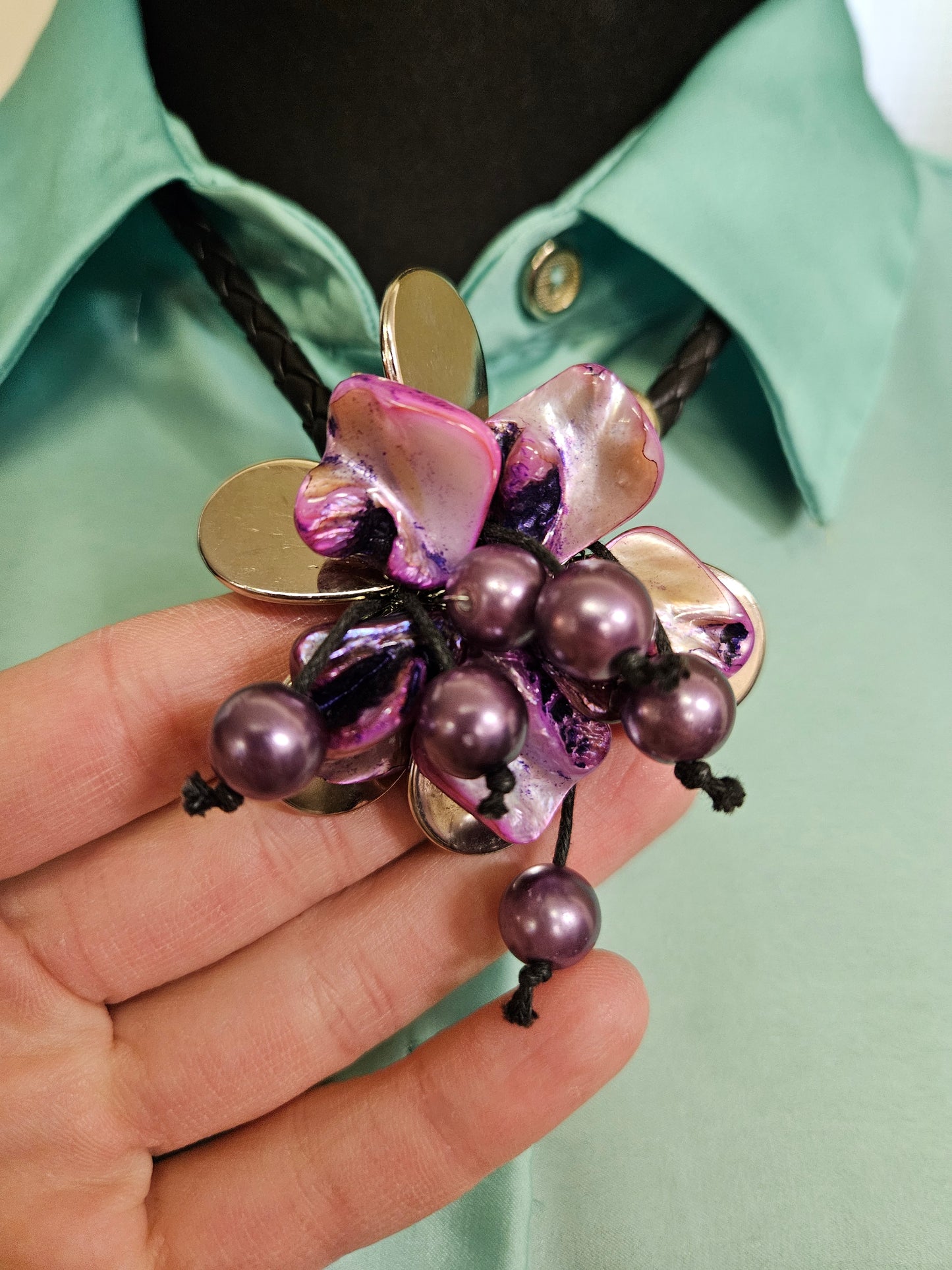 Purple, shell flower, necklace