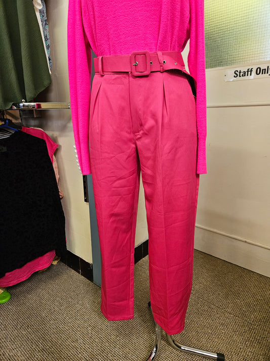 Hot pink trousers with belt, size XL