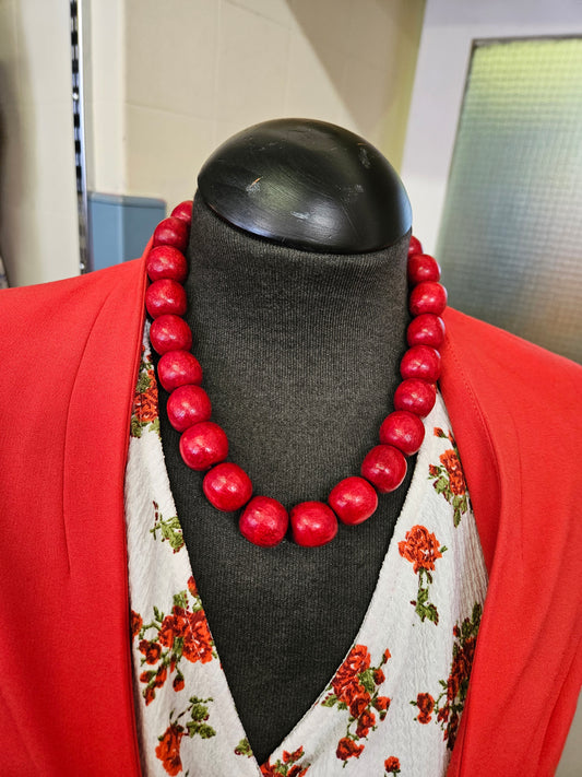 Red, wooden beads