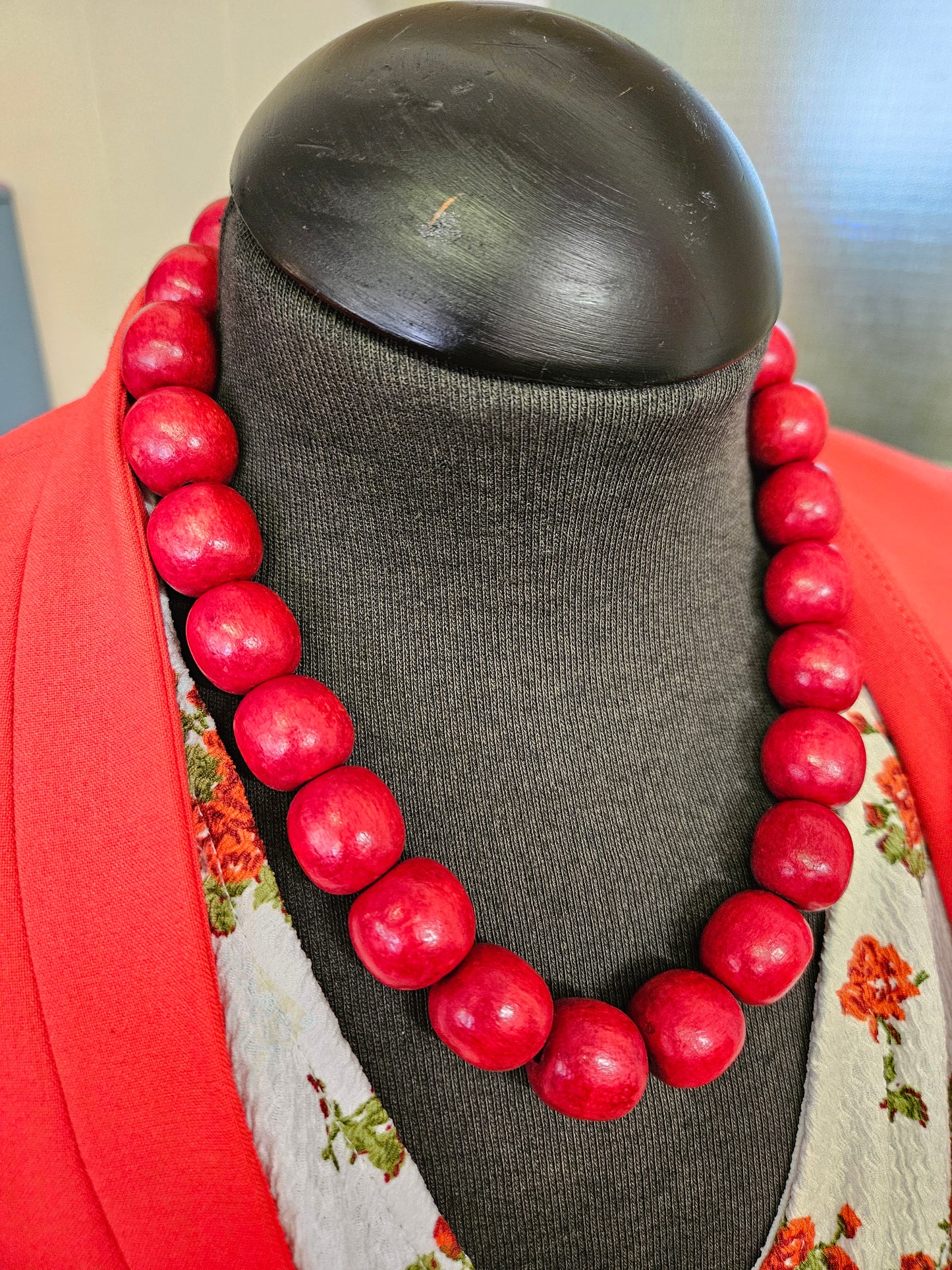 Red, wooden beads