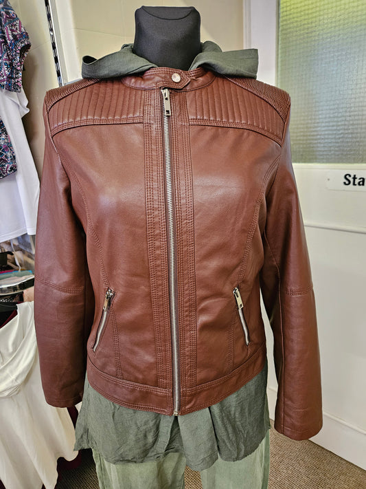 Facinelli, coffee, pu leather jacket, size M/L