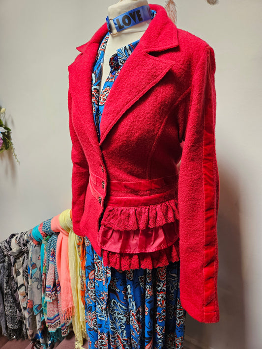Jensen, beautiful red jacket, with lace detail, size S