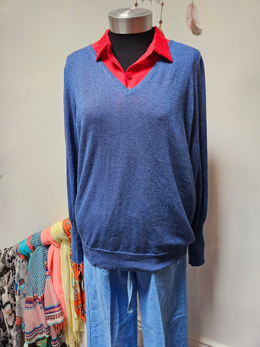 Freequent, blue glittery thread jumper, 75% viscose, size XL (small fitting)