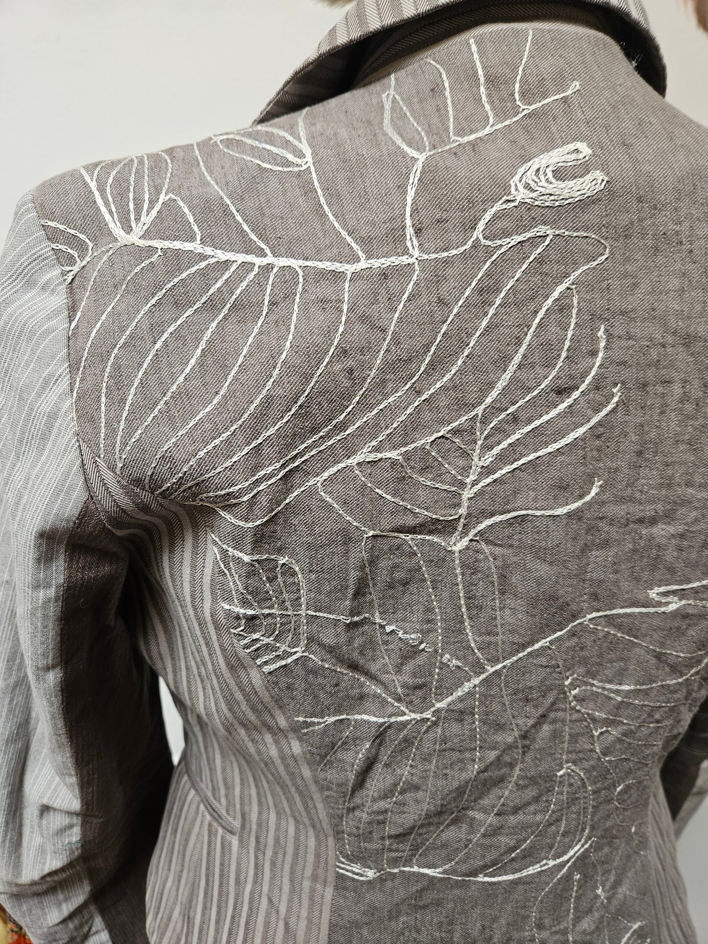 St Martins, Scandinavian dedign, grey jacket with embroidered details, size M