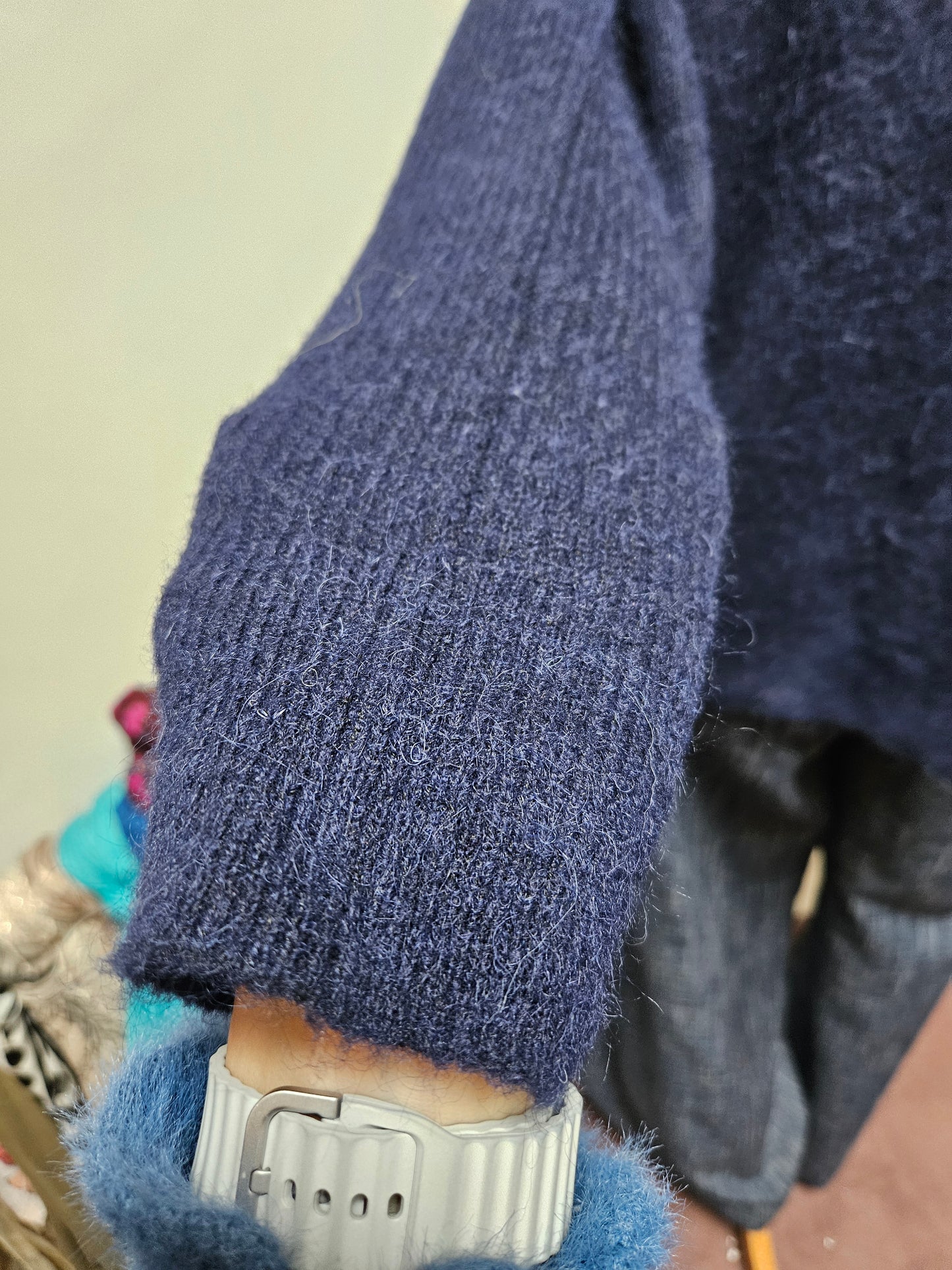 Primark, 10% wool, 8% alpaca, navy jumper with gold buttons, size XL