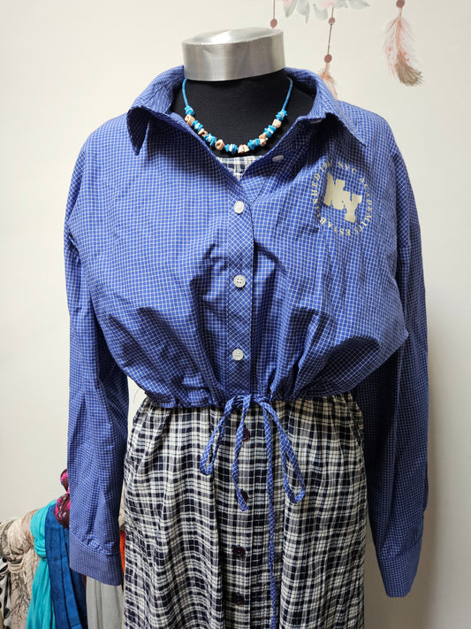 Primark, blue, cropped shirt, size M