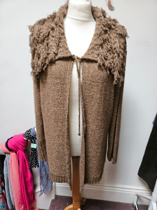 Xsara exclusive knitwear,  cardigan with fringe collar size L