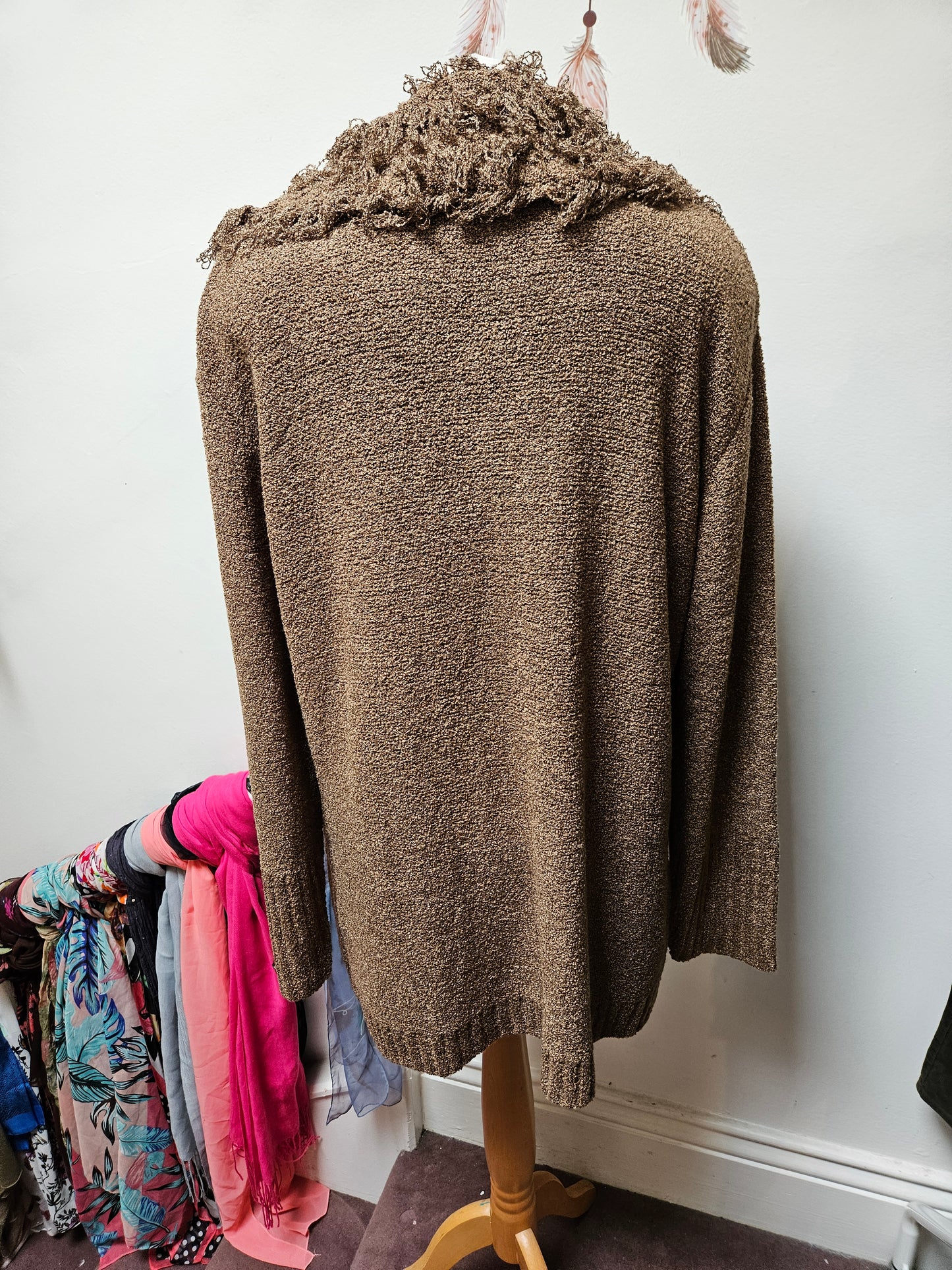Xsara exclusive knitwear,  cardigan with fringe collar size L