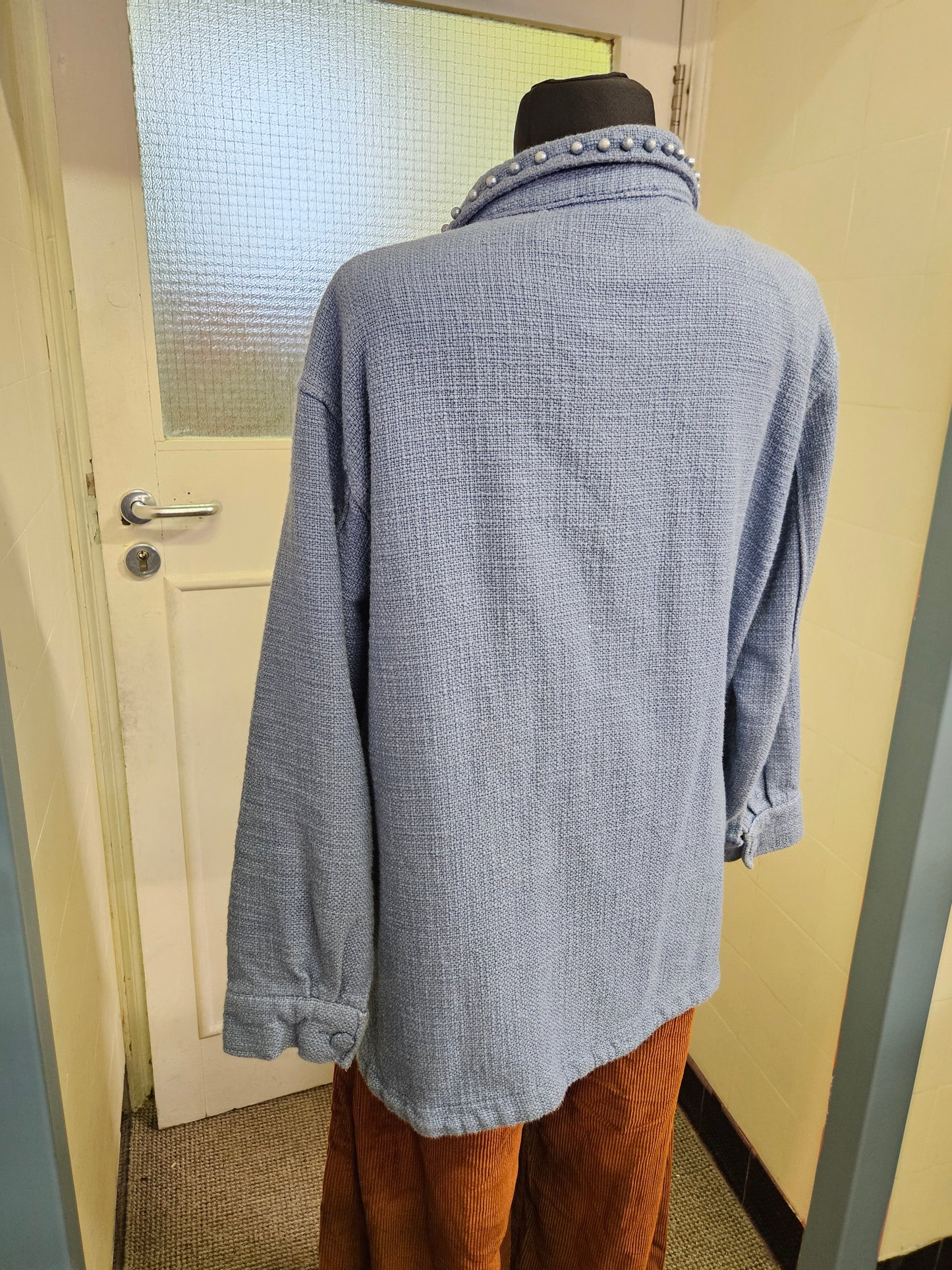 Gallery, 100% cotton, blue jacket with pearls on the collar, size M