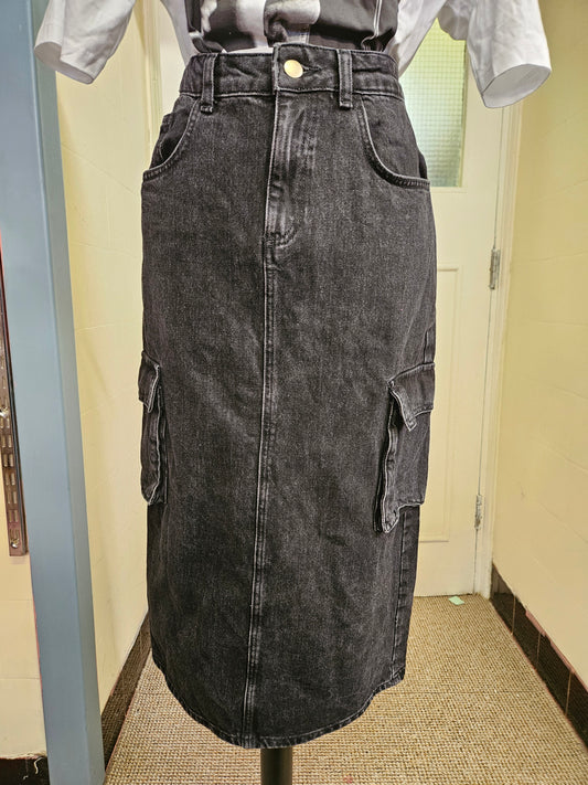 Savida, black denim, cargo skirt, size S
