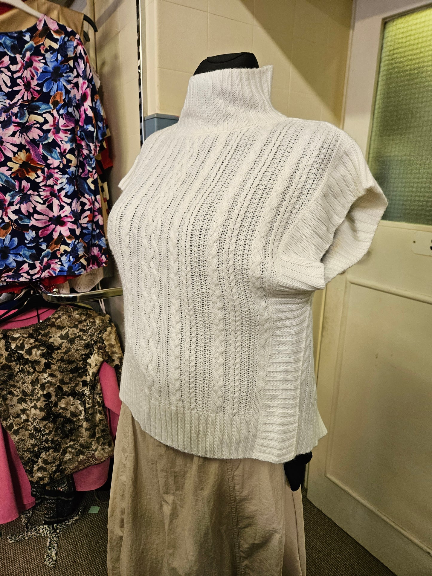 M&S, Cable-Knit, sleeveless turtleneck sweater, size 14