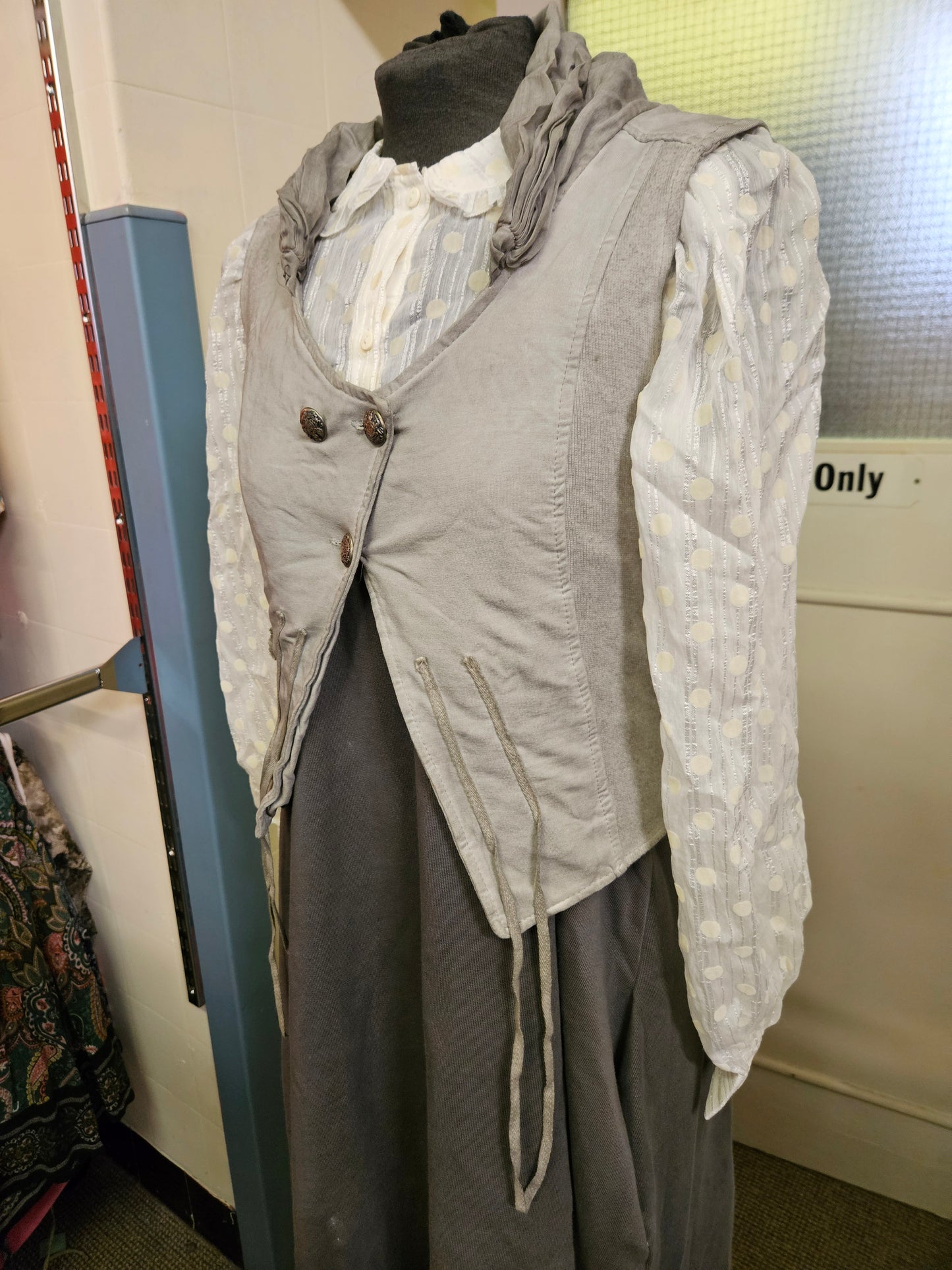 Be Inn, made in Italy,  light grey, unusual vest with collar, size M