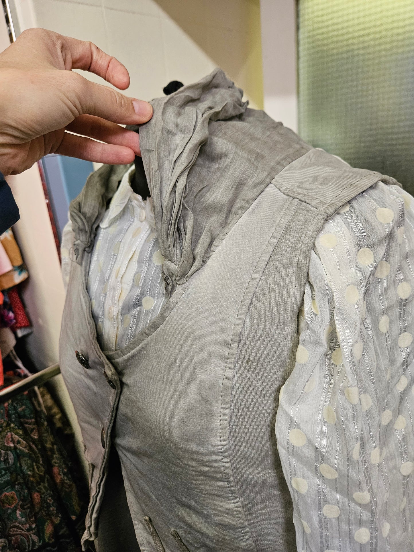 Be Inn, made in Italy,  light grey, unusual vest with collar, size M