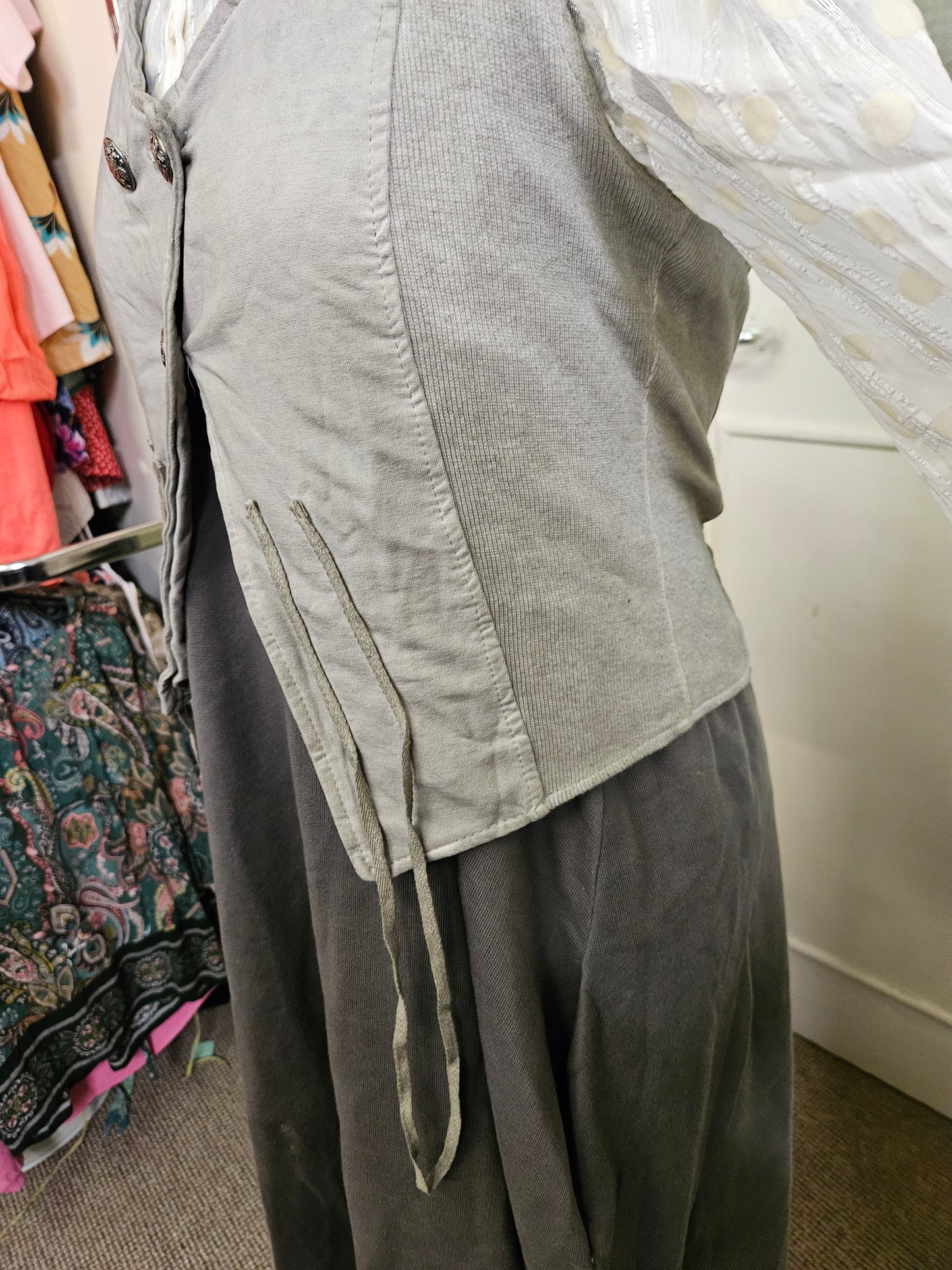 Be Inn, made in Italy,  light grey, unusual vest with collar, size M