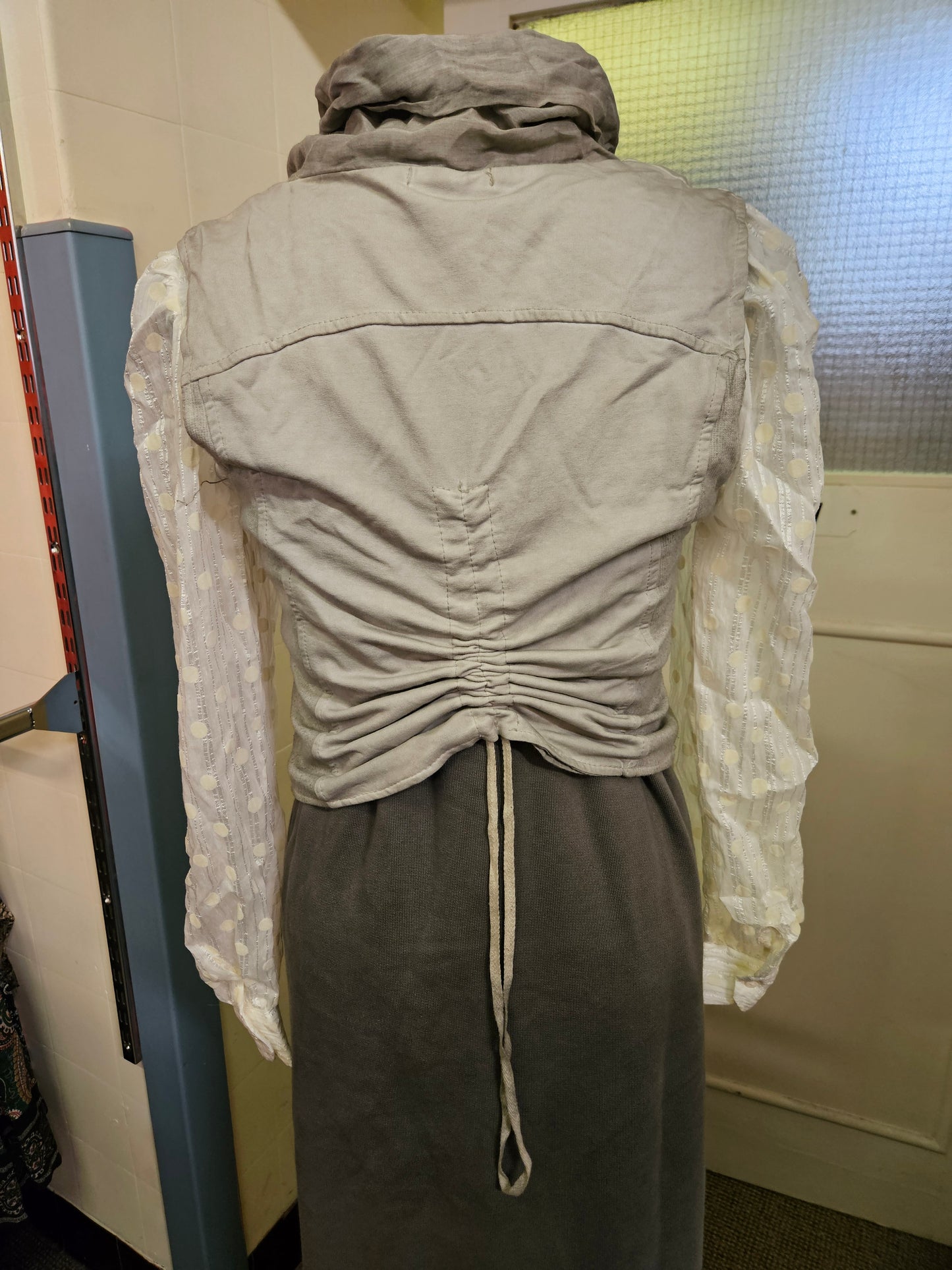 Be Inn, made in Italy,  light grey, unusual vest with collar, size M