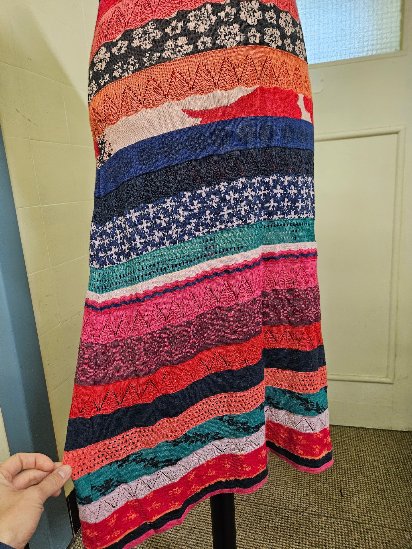 Aldo Martins, designer, colorful, knitted dress, size 10