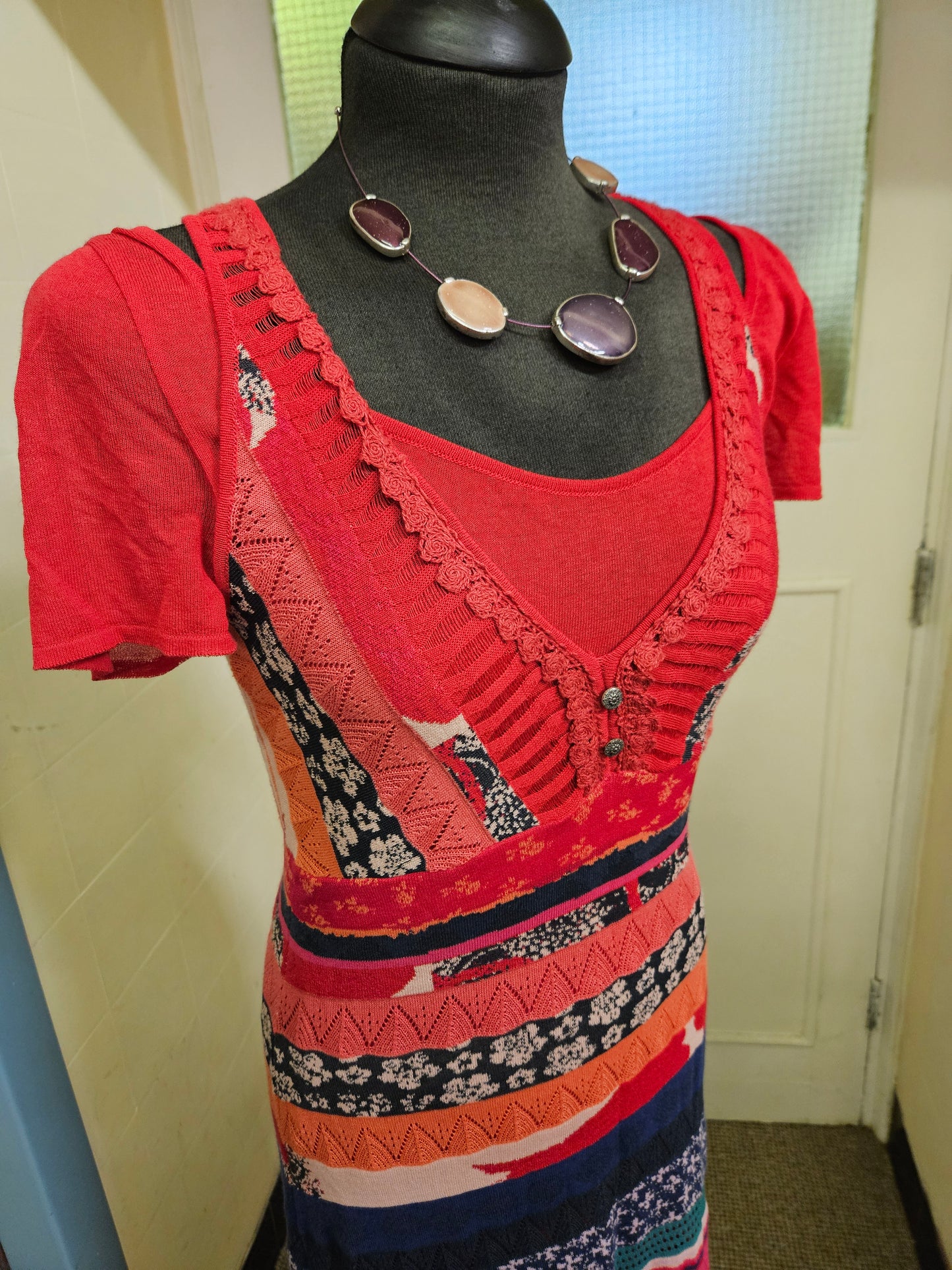 Aldo Martins, designer, colorful, knitted dress, size 10