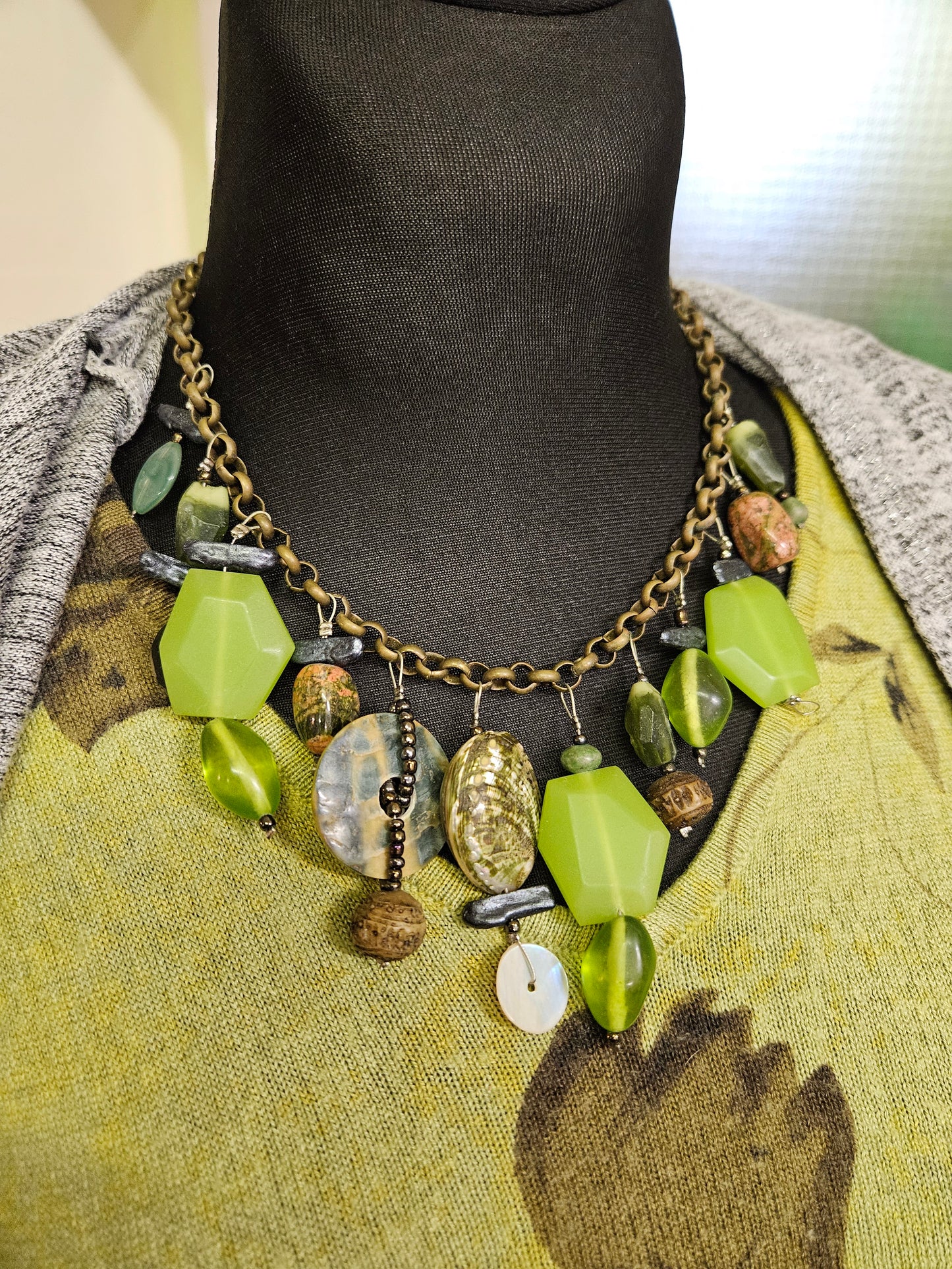 Green tear drop style necklace