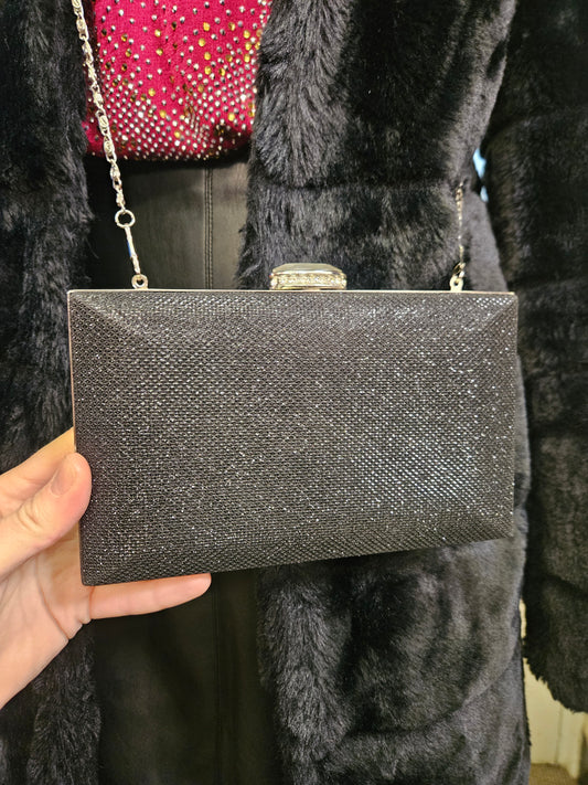 Black glitter box clutch