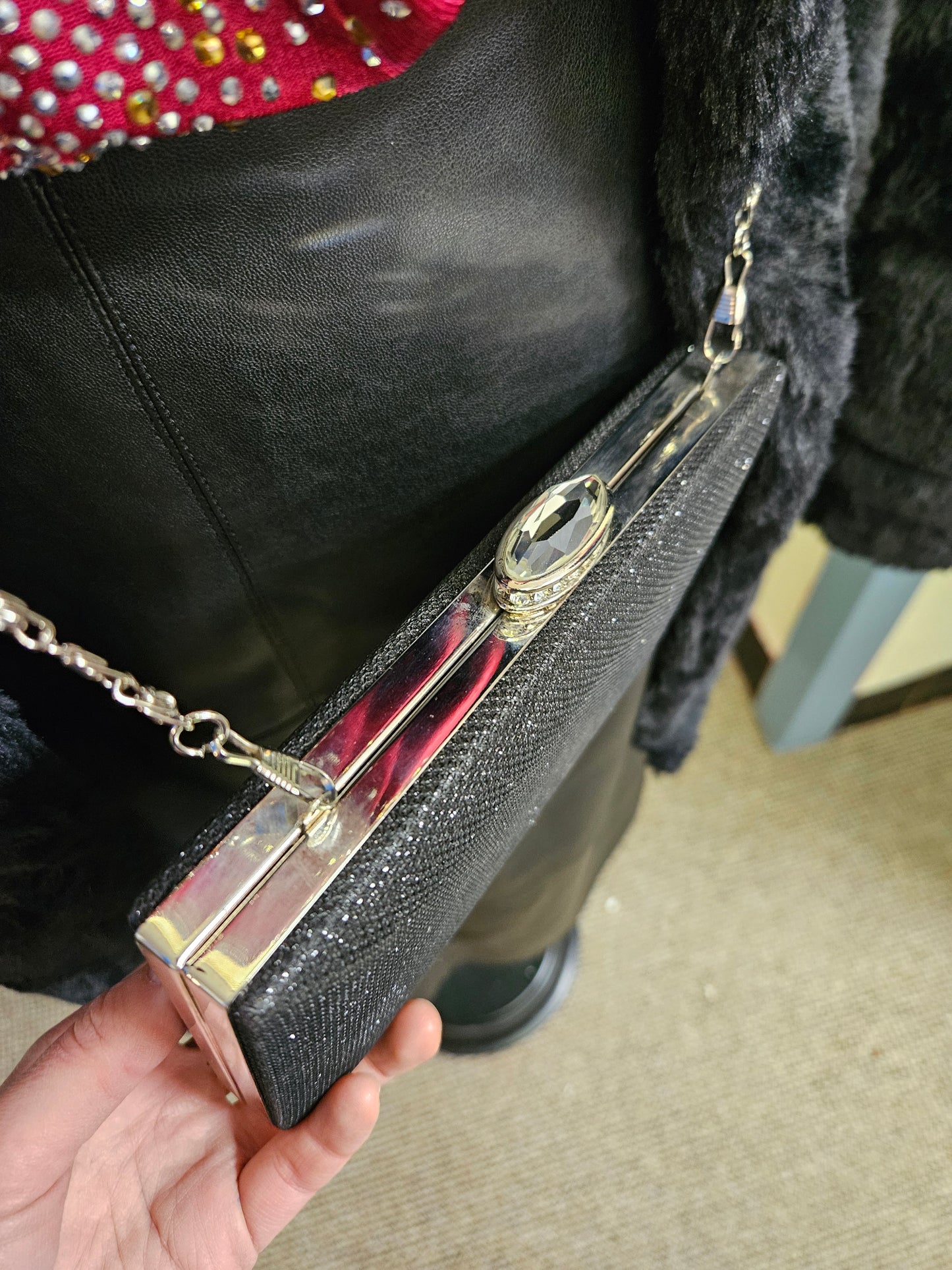 Black glitter box clutch