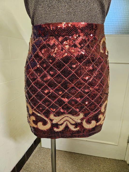 USCO, red/gold sequins,  mini skirt, size M/L