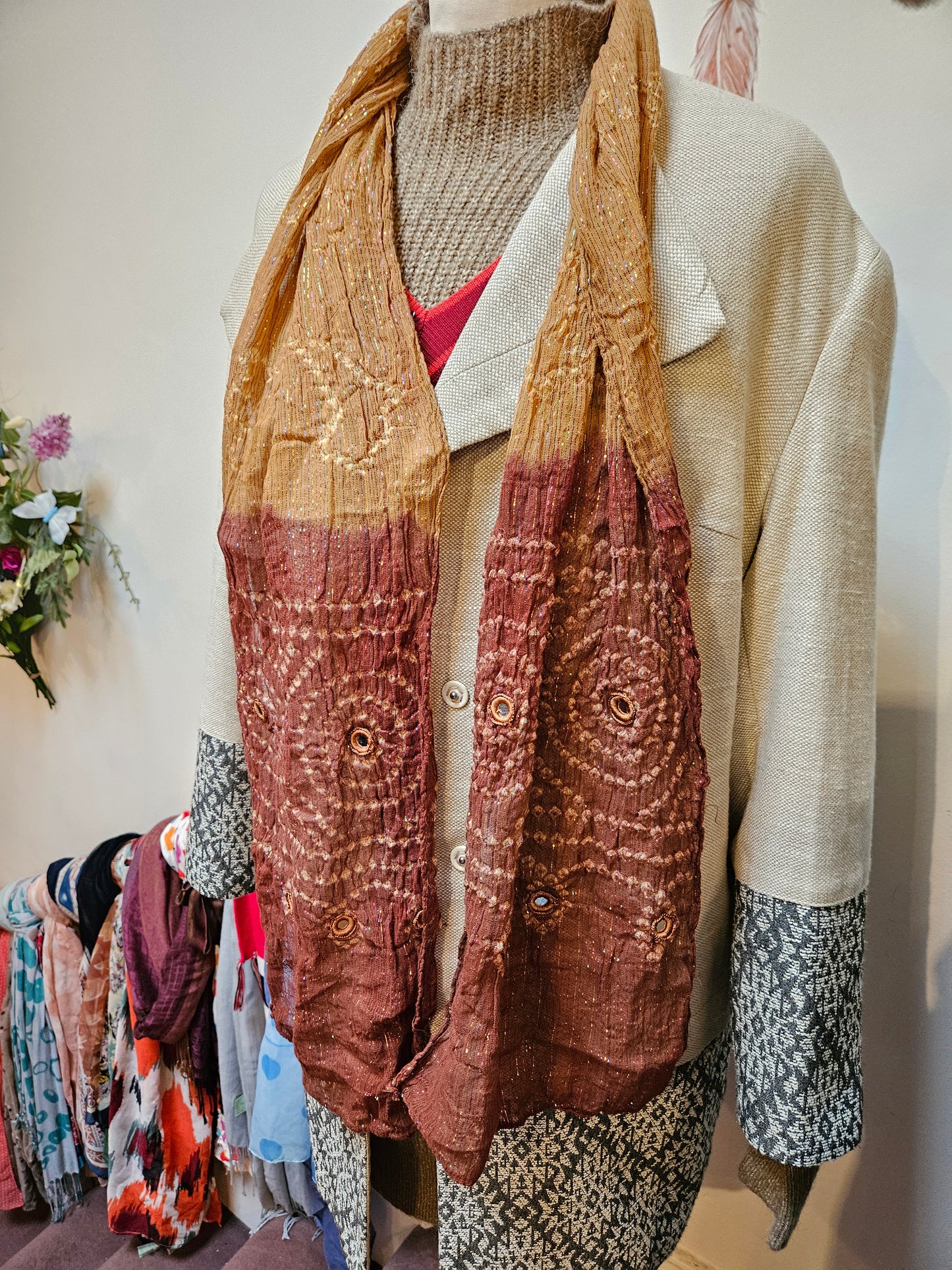 Etam, 92% cotton and metalised fibre scarf