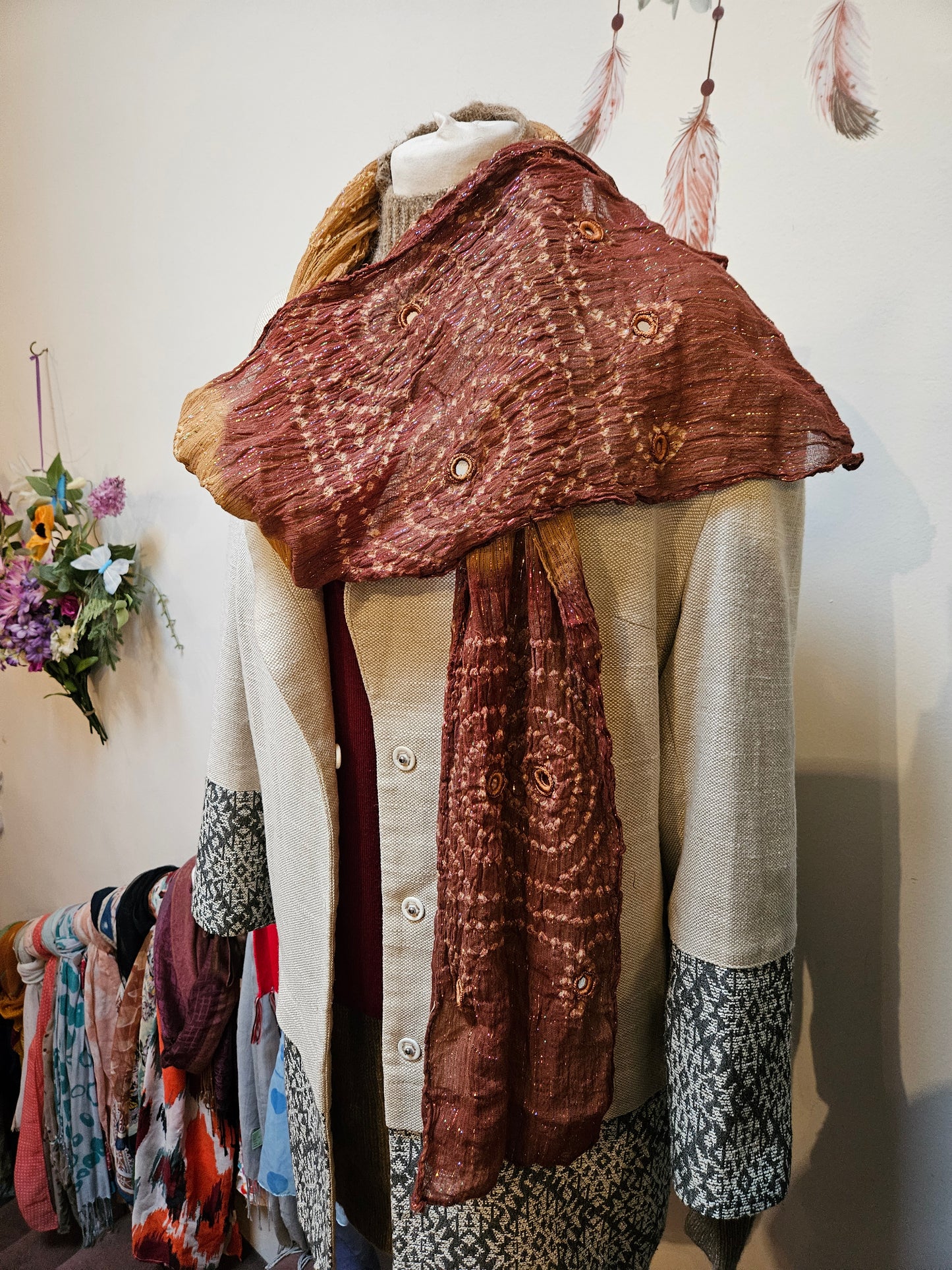 Etam, 92% cotton and metalised fibre scarf