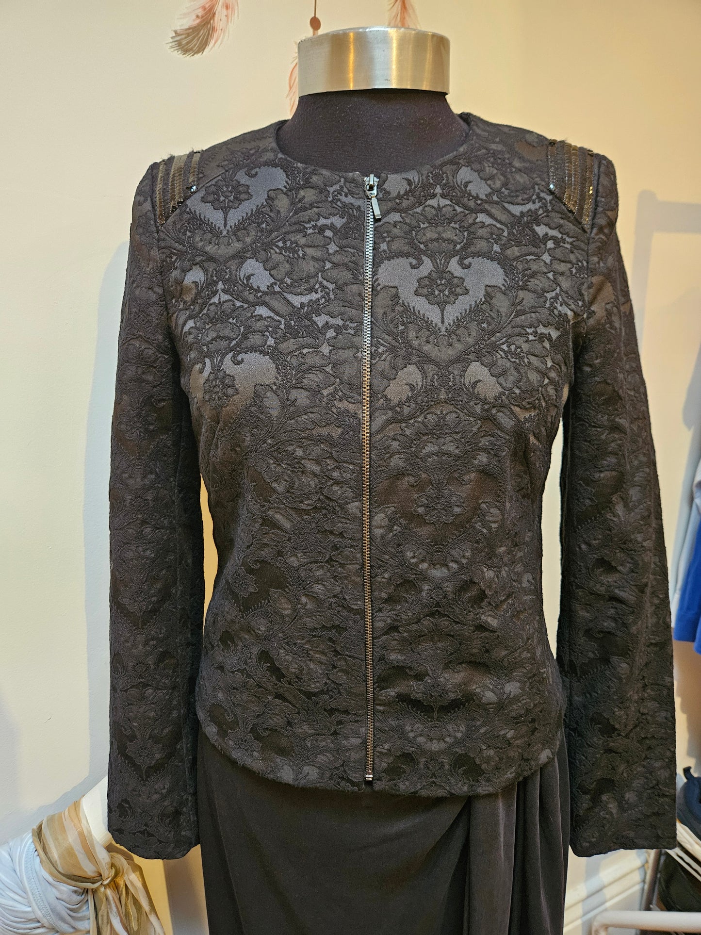 Promod, 72% cotton,  textured fabric, black jacket, size 8