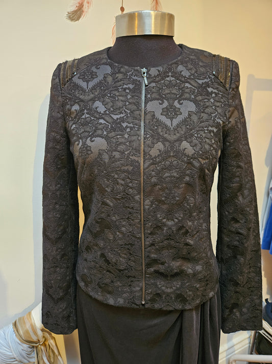 Promod, 72% cotton,  textured fabric, black jacket, size 8