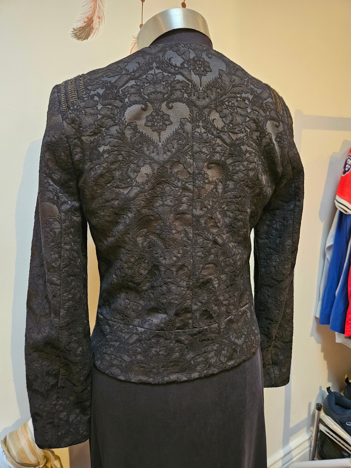 Promod, 72% cotton,  textured fabric, black jacket, size 8