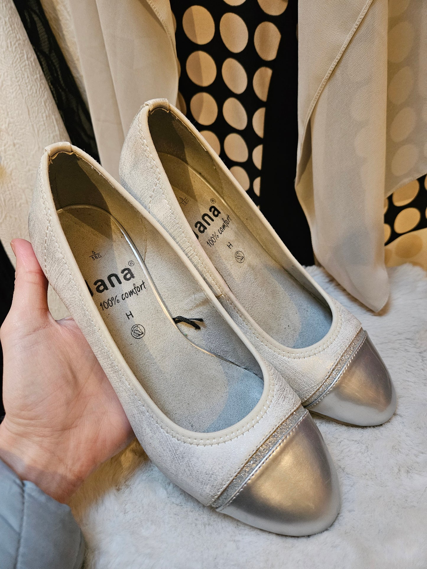 Jana, silver, low heel, court shoe, size 5 (wide fit)