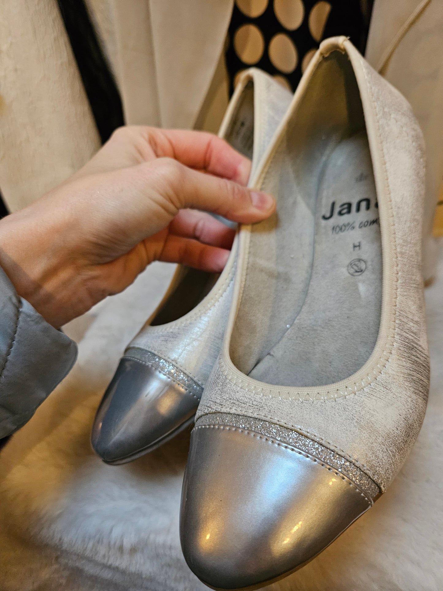 Jana, silver, low heel, court shoe, size 5 (wide fit)