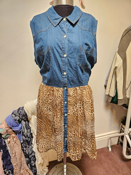 Mlle Gabrielle, denim/animal print sleeveless dress, new, size XXL