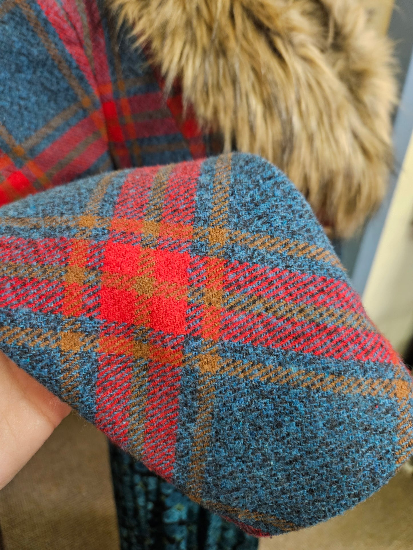 Joe Browns, Checked tweedy jacket with faux fur collar, size 14