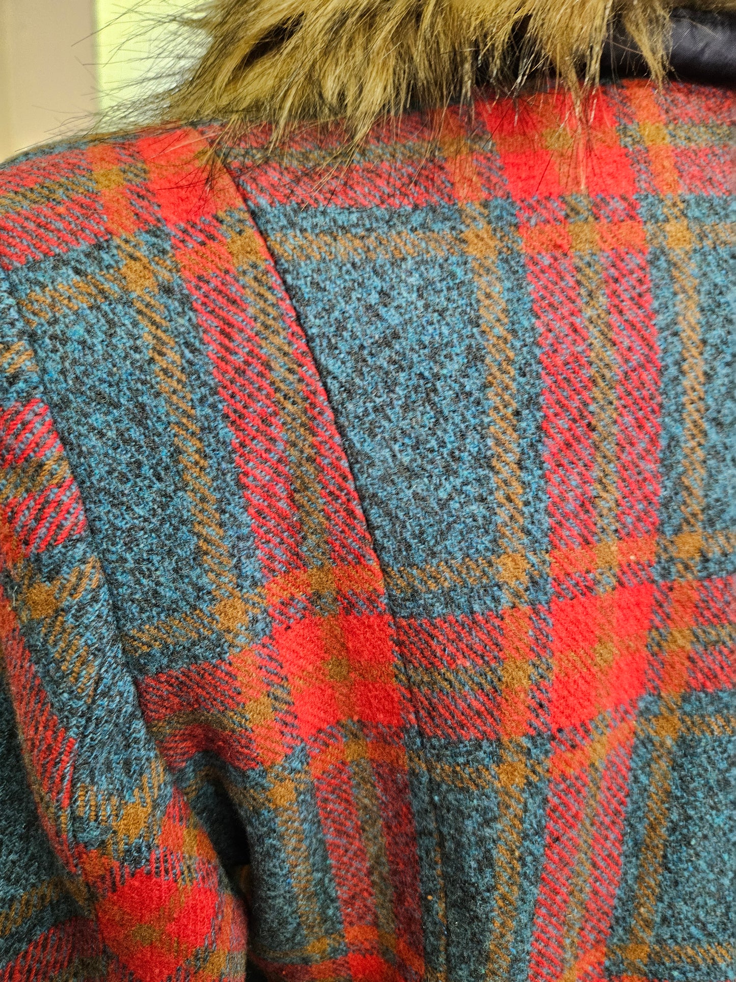 Joe Browns, Checked tweedy jacket with faux fur collar, size 14