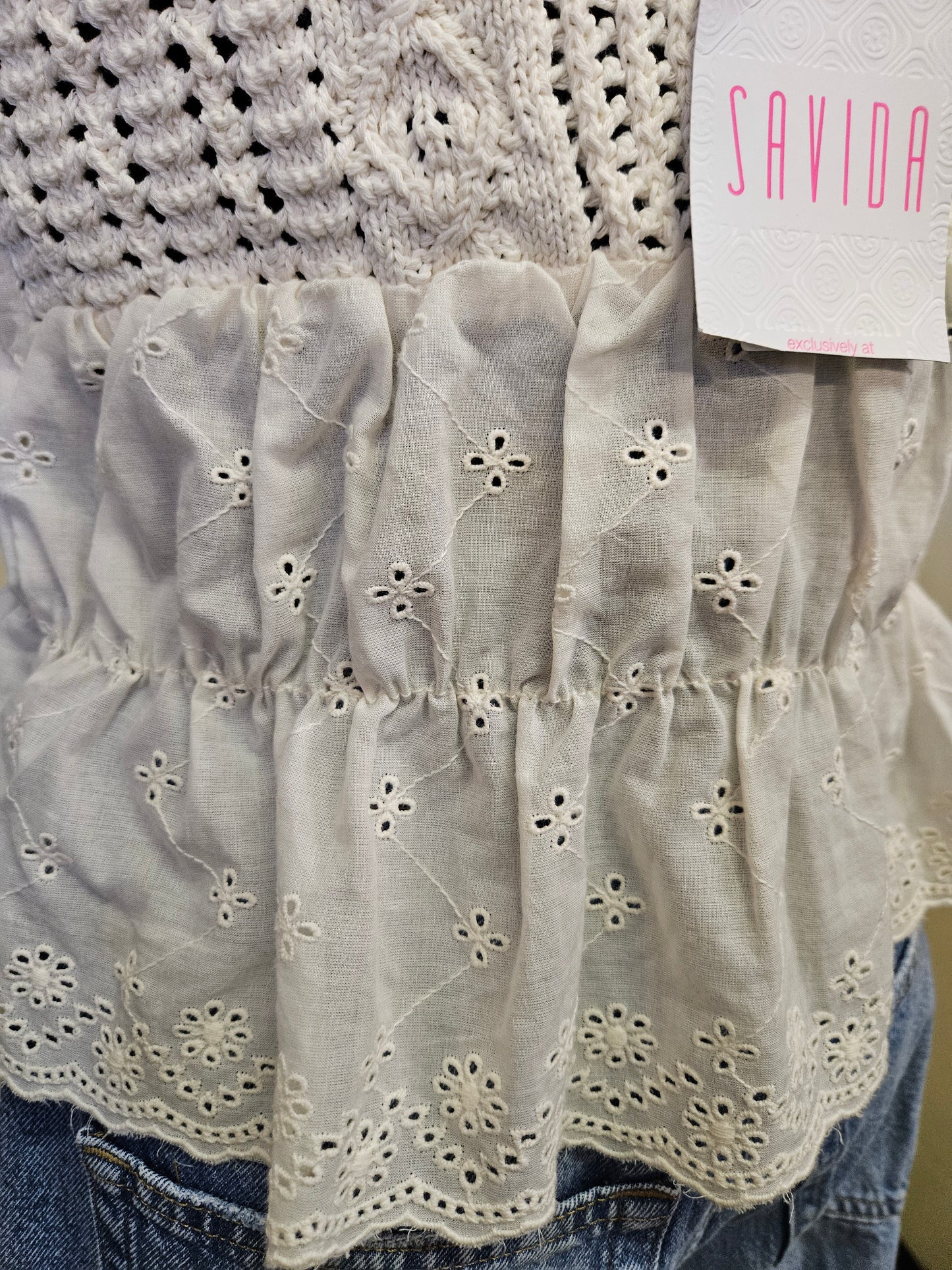 Savida, new crochet/lace top, size