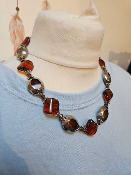 Orange/ brown colour, glass beads necklace