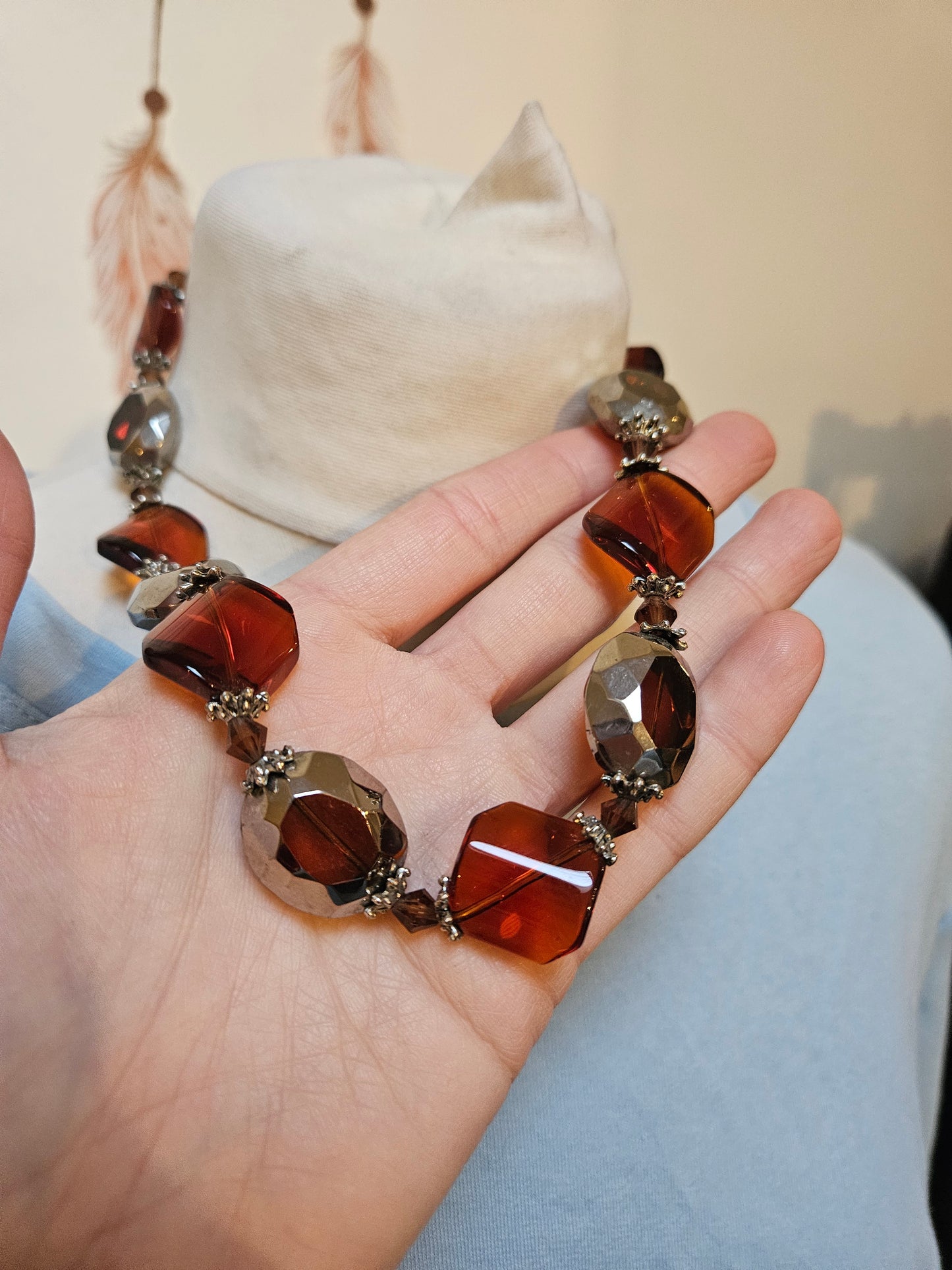 Orange/ brown colour, glass beads necklace