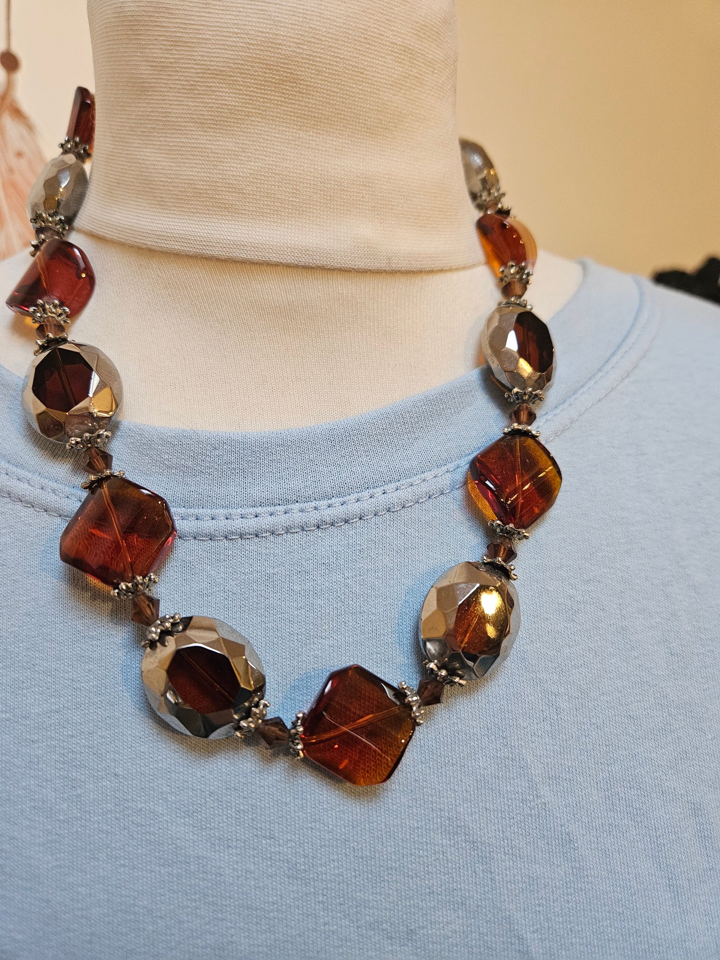 Orange/ brown colour, glass beads necklace