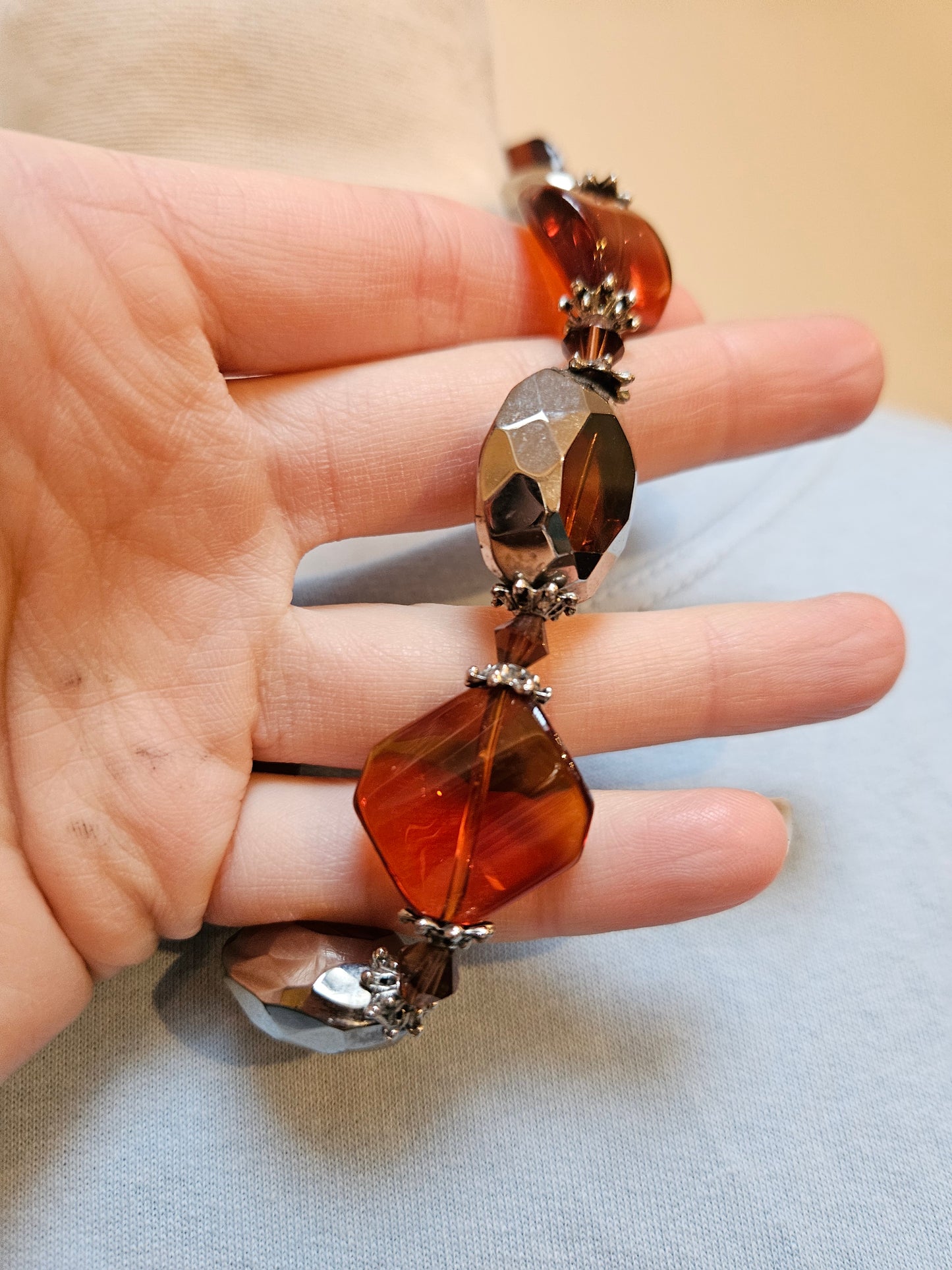 Orange/ brown colour, glass beads necklace