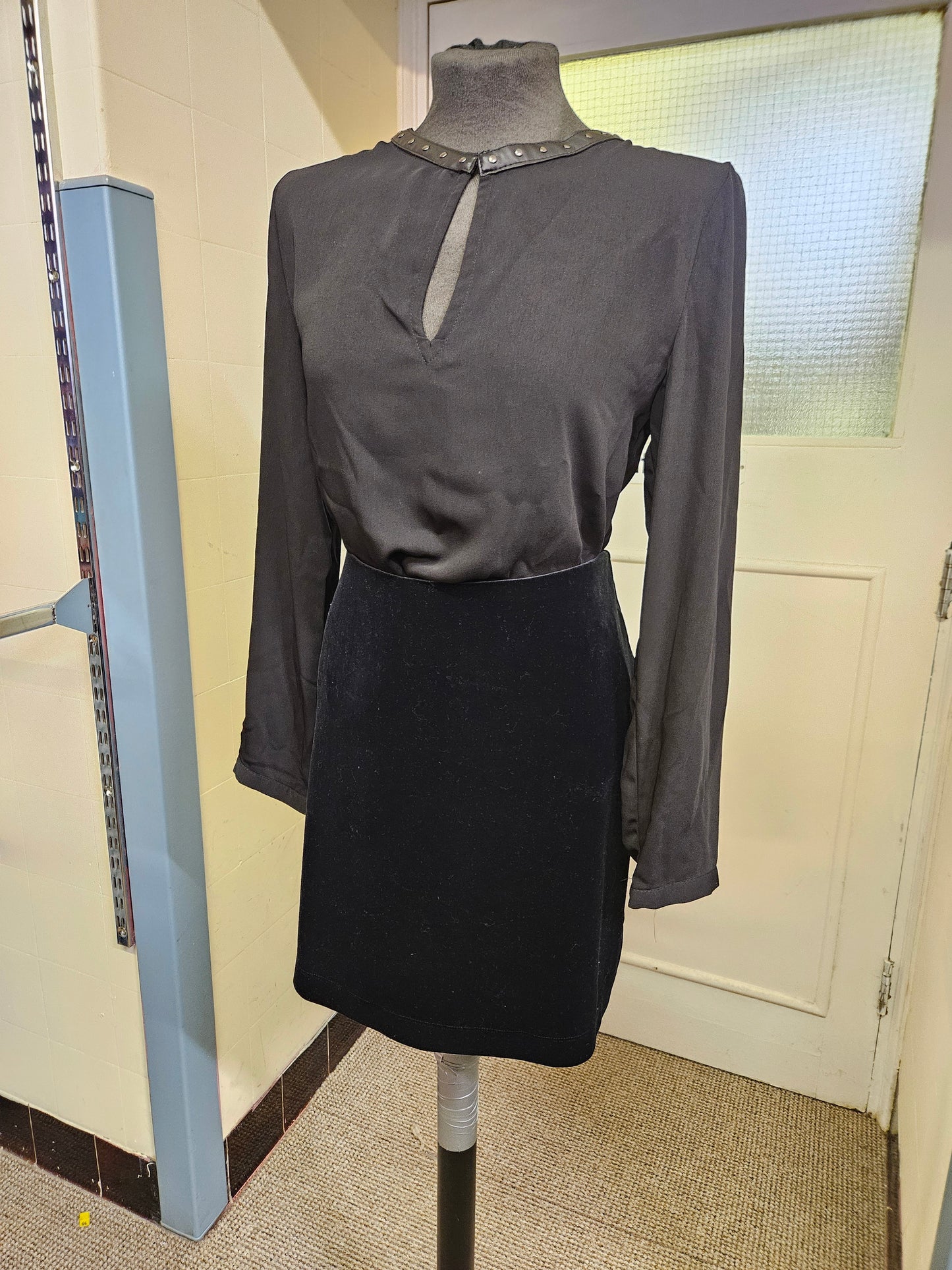 Zara, black top with faux leather detail, size S