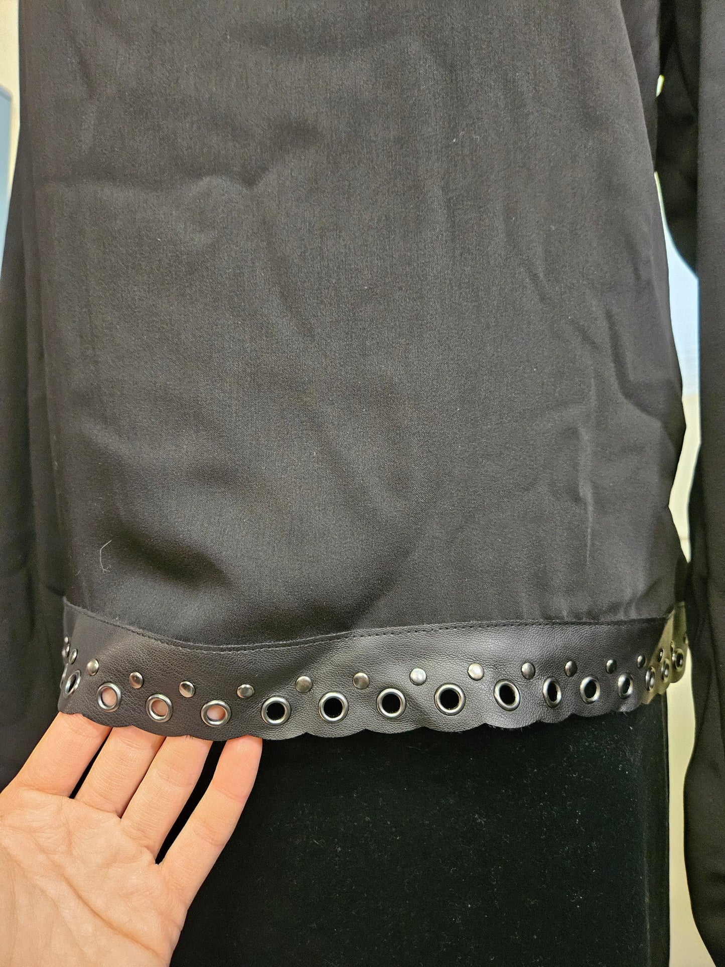 Zara, black top with faux leather detail, size S