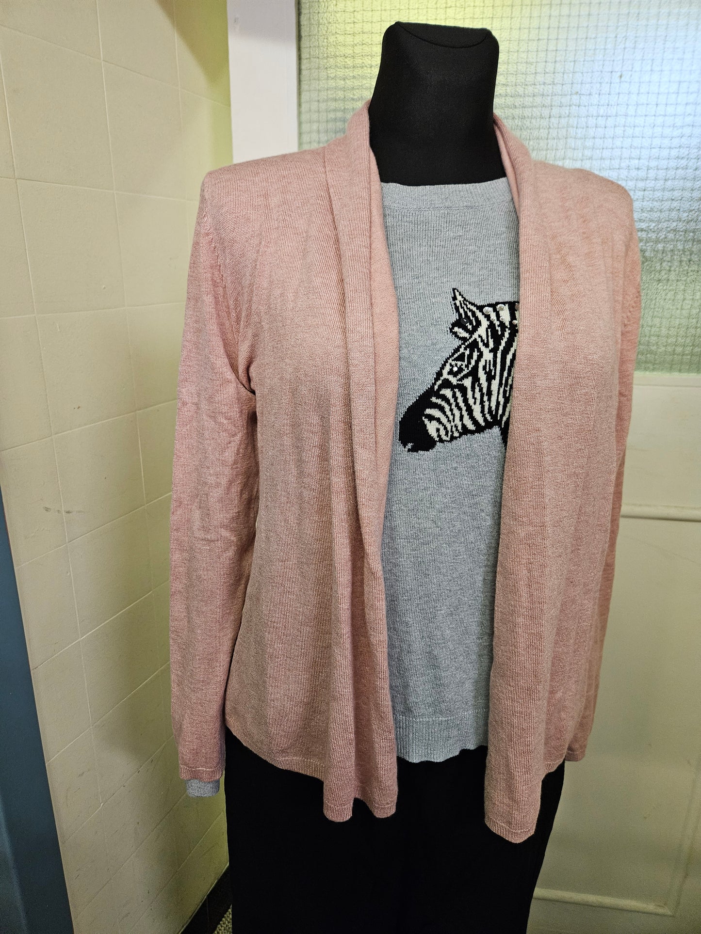 Dunnes, blush pink, 70% viscose open cardigan, size S