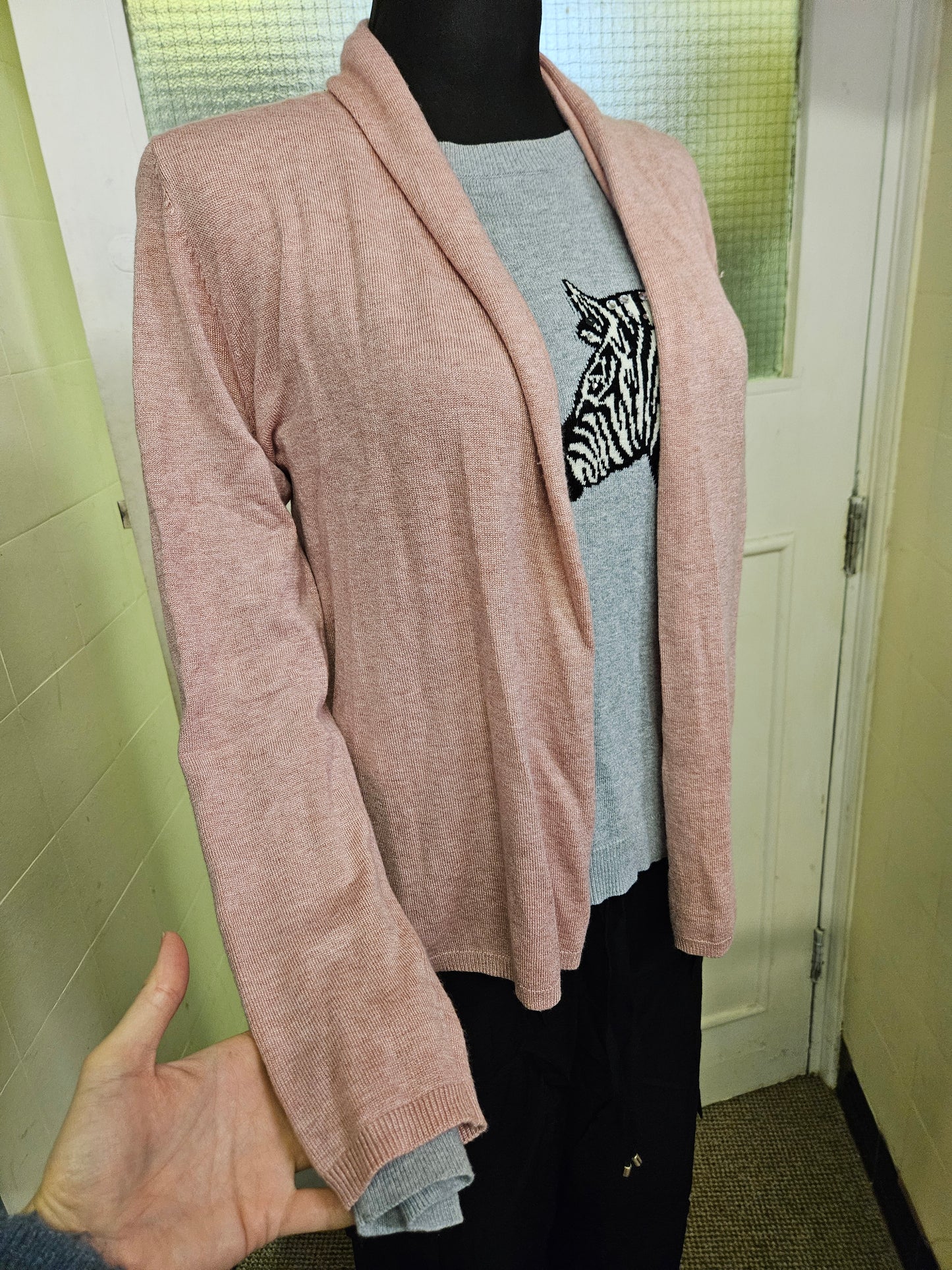 Dunnes, blush pink, 70% viscose open cardigan, size S