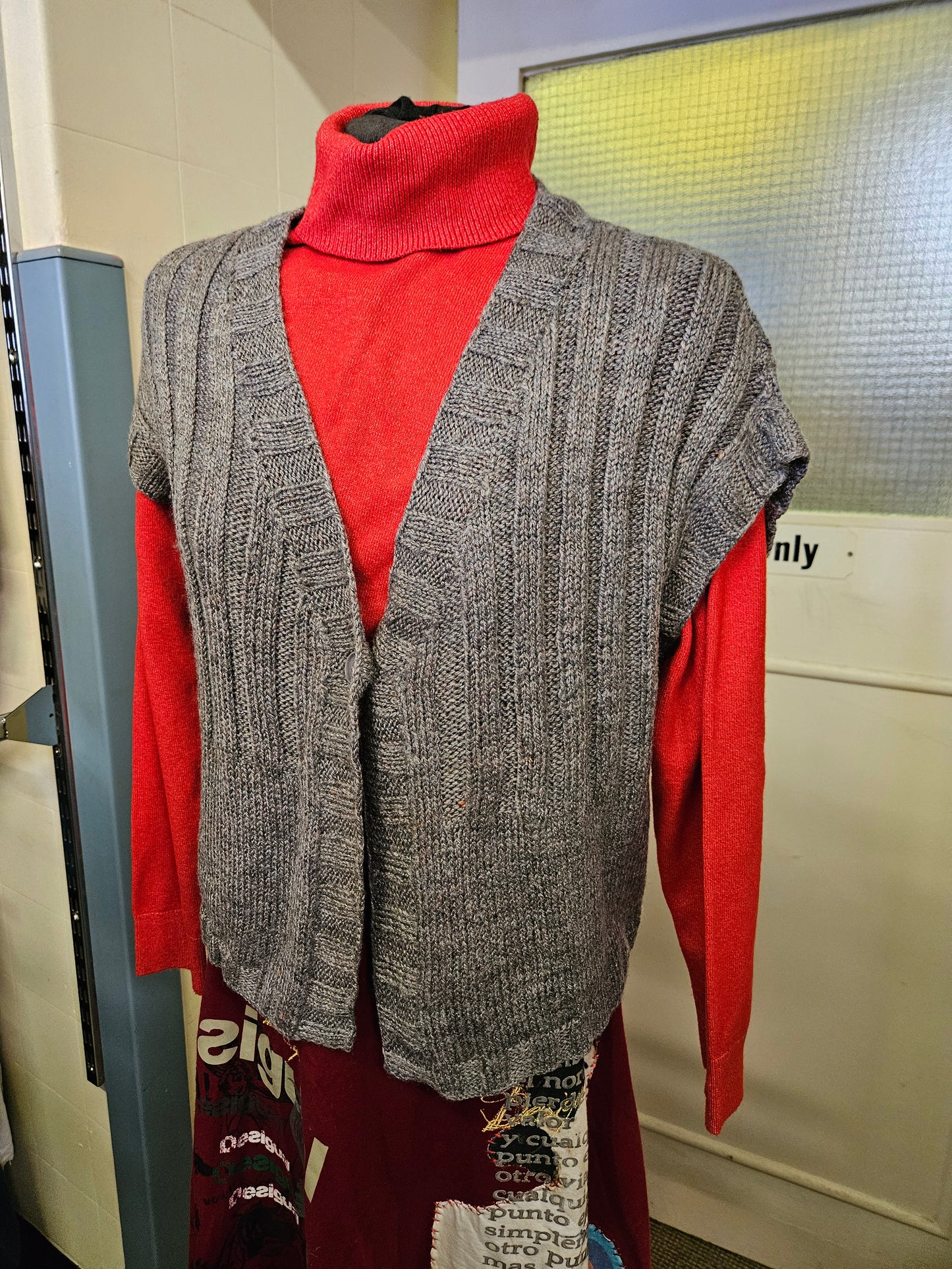Grey, knitted vest, size S/M