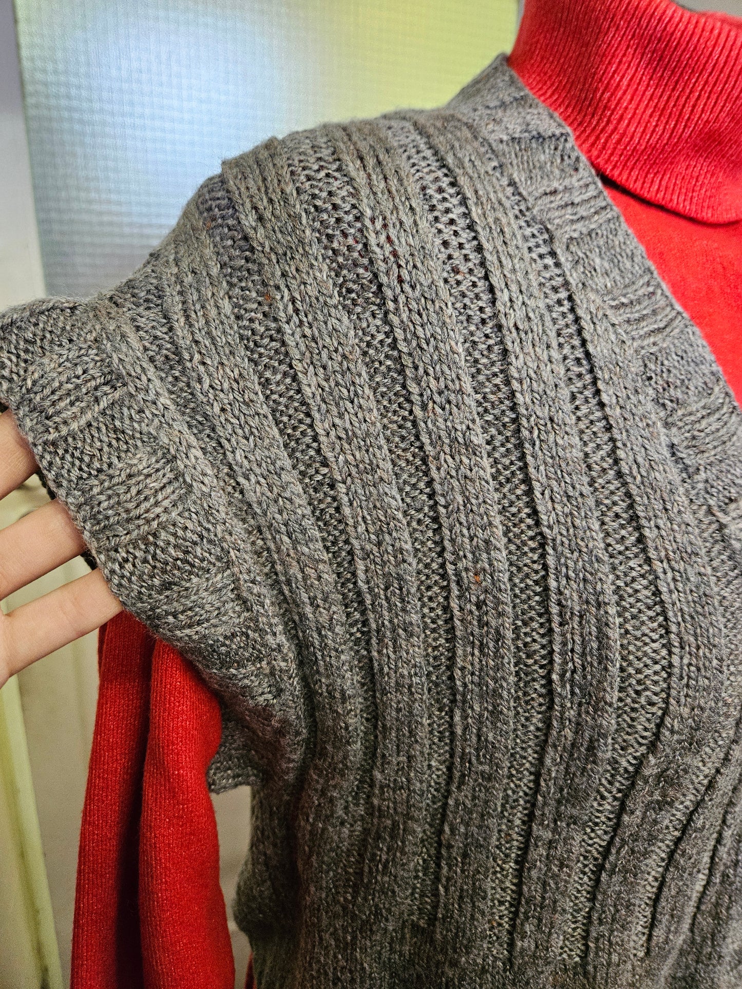 Grey, knitted vest, size S/M