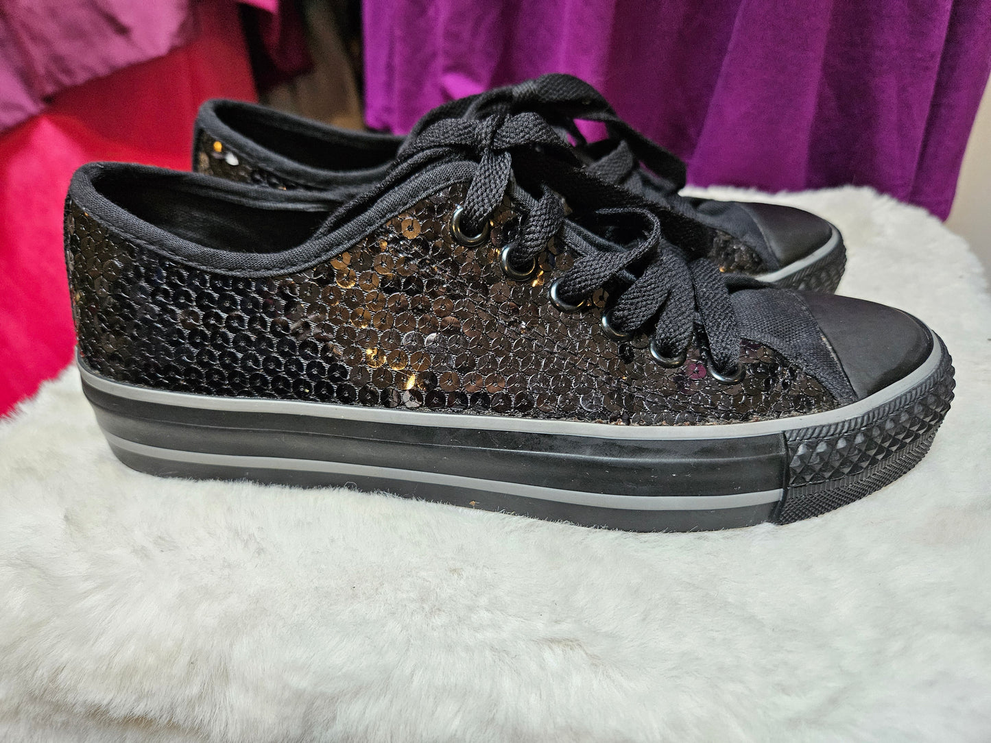 M&S, black sequins runners, like new, size 3